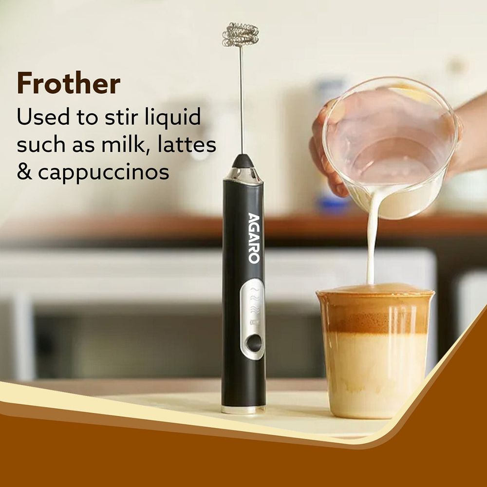 Agaro Royal 4 Watt 3 Speed Milk Frother with 2 Attachments (Rechargeable, Black) Agaro Royal 4 Watt 3 Speed Milk Frother with 2 Attachments (Rechargeable, Black)_2