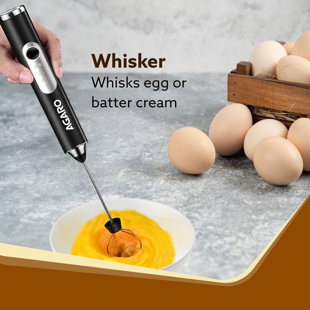 Agaro Royal 4 Watt 3 Speed Milk Frother with 2 Attachments (Rechargeable, Black) Agaro Royal 4 Watt 3 Speed Milk Frother with 2 Attachments (Rechargeable, Black)_3