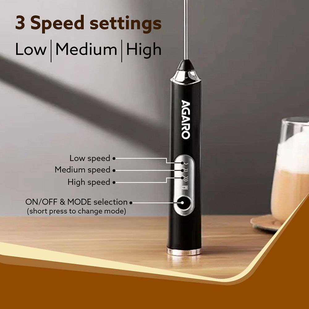 Agaro Royal 4 Watt 3 Speed Milk Frother with 2 Attachments (Rechargeable, Black) Agaro Royal 4 Watt 3 Speed Milk Frother with 2 Attachments (Rechargeable, Black)_5
