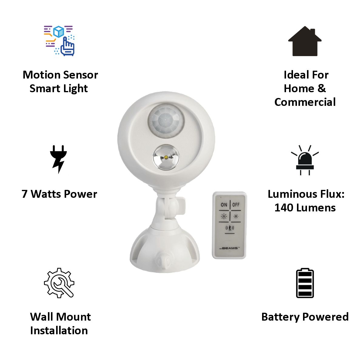 MR BEAMS Electric Powered 7 Watt Remote Control Motion Sensor Smart Light (MB370, White)_4