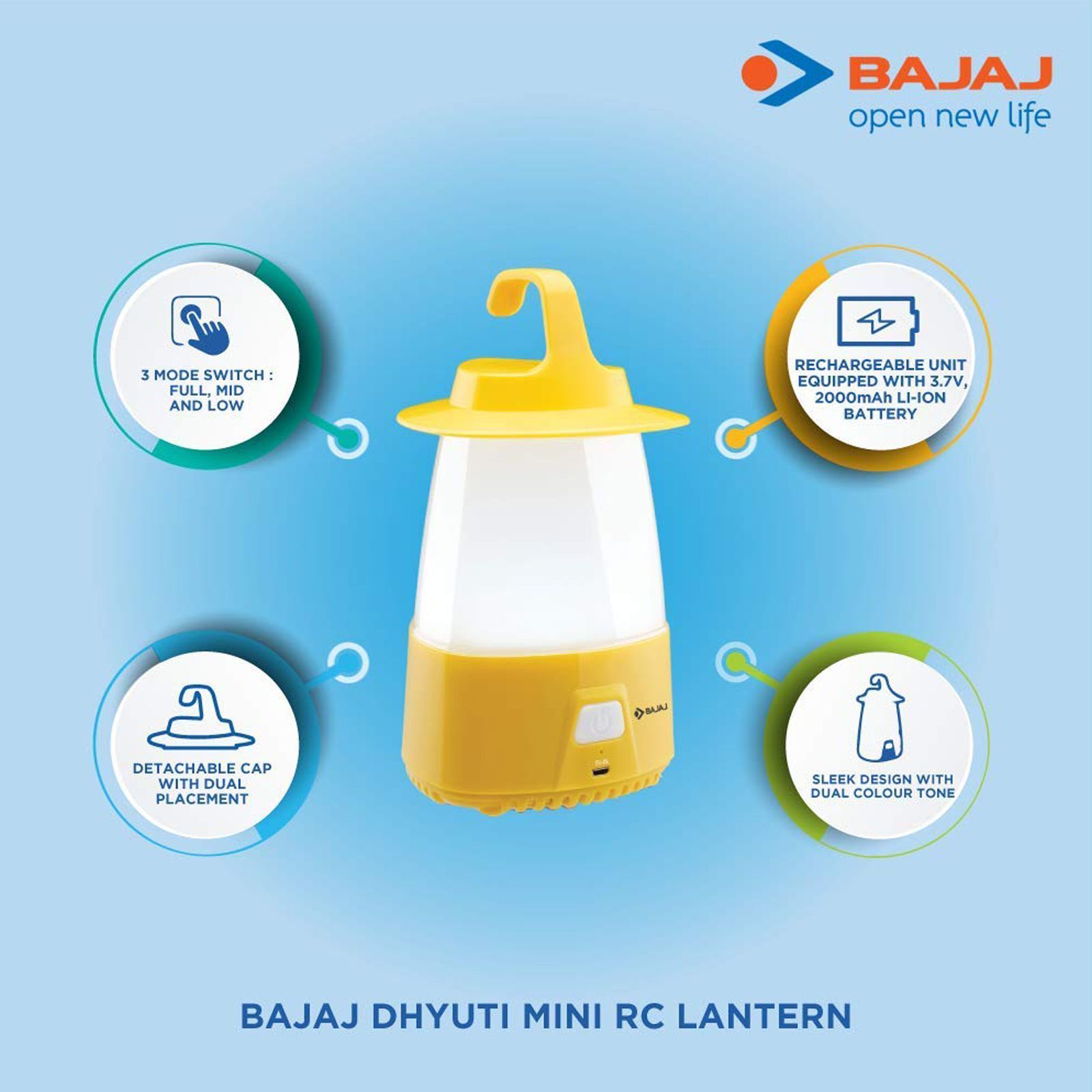BAJAJ Dhyuti Mini RC 2 Watts Battery Powered Lantern (Multi-Touch, 610054, Yellow)_4