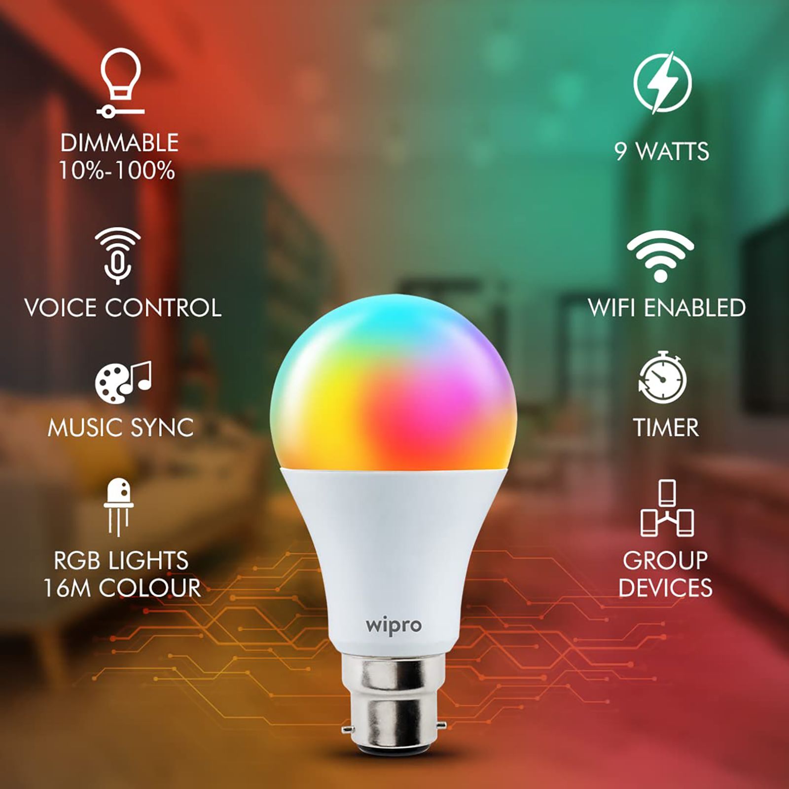 wipro 9 Watts Electric Powered LED Bulb (Voice Assistant Supported, NS9400, White)_6