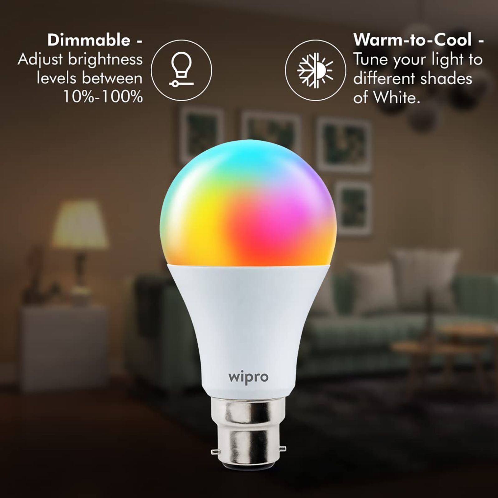 wipro 9 Watts Electric Powered LED Bulb (Voice Assistant Supported, NS9400, White)_3