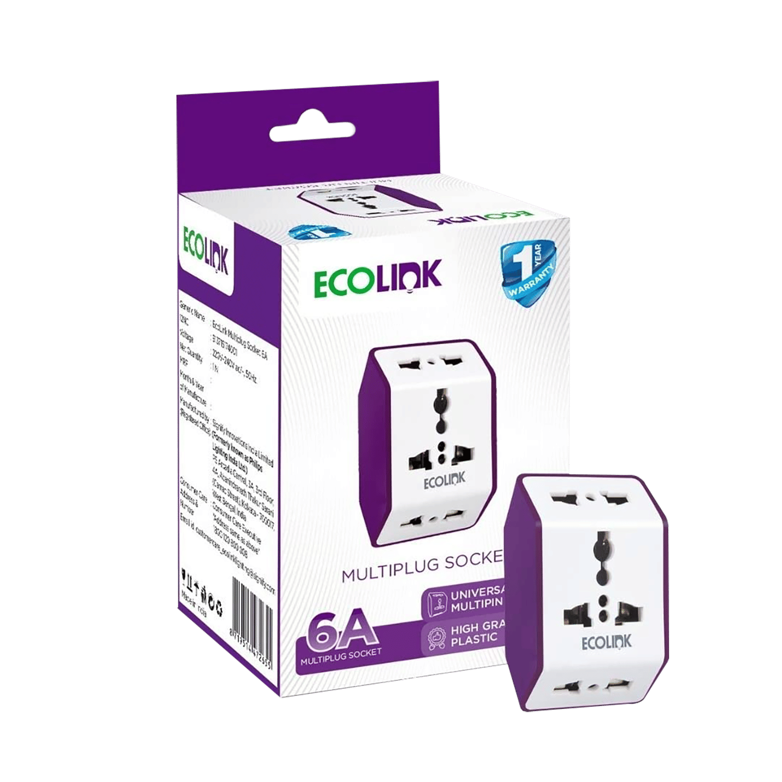 PHILIPS Ecolink 6 Amps Multiplug Socket (High Grade Plastic Body, 913715174001, White) PHILIPS Ecolink 6 Amps Multiplug Socket (High Grade Plastic Body, 913715174001, White)_5
