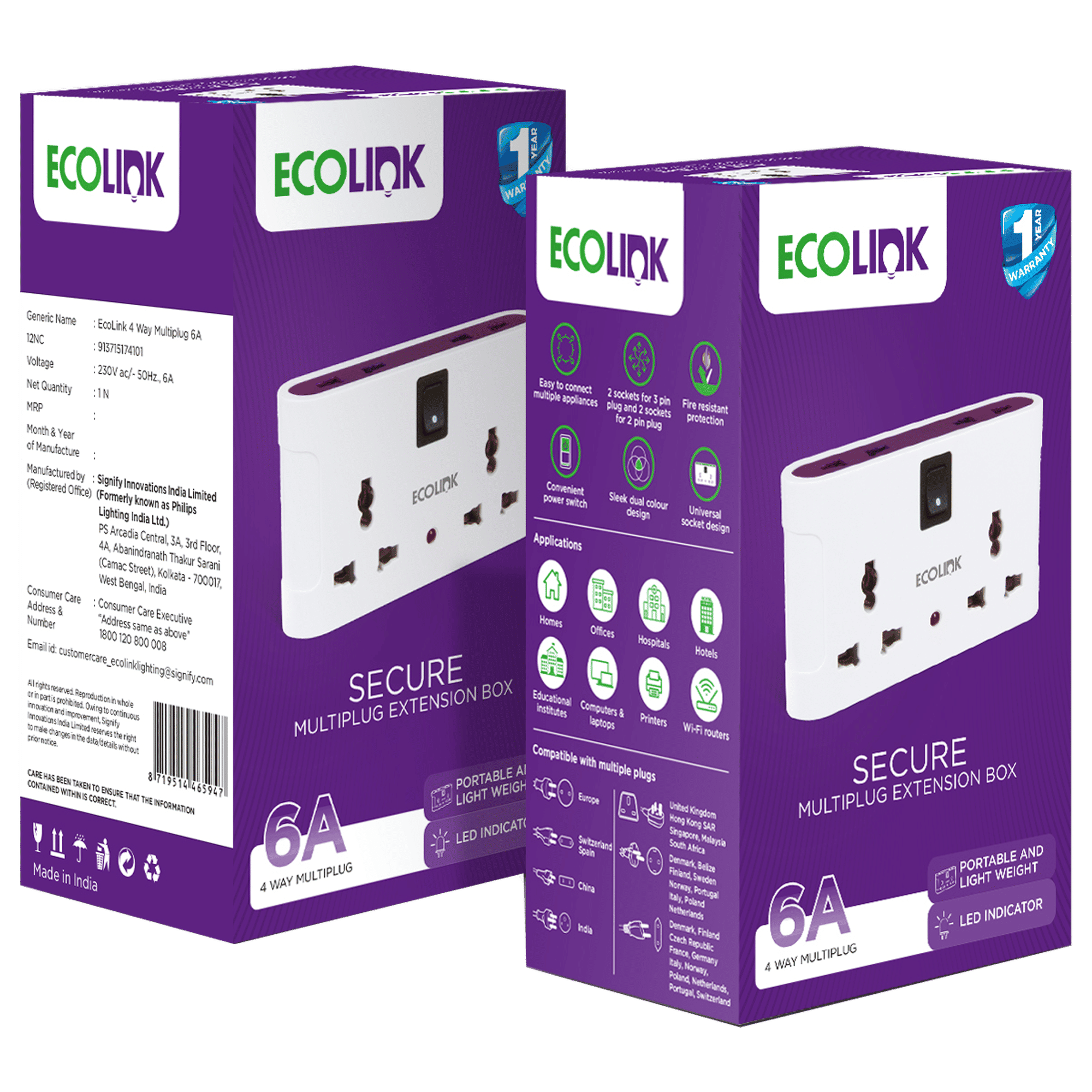 PHILIPS Ecolink 6 Amps Multiplug Socket (LED Indicator, 913715174101, White) PHILIPS Ecolink 6 Amps Multiplug Socket (LED Indicator, 913715174101, White)_3