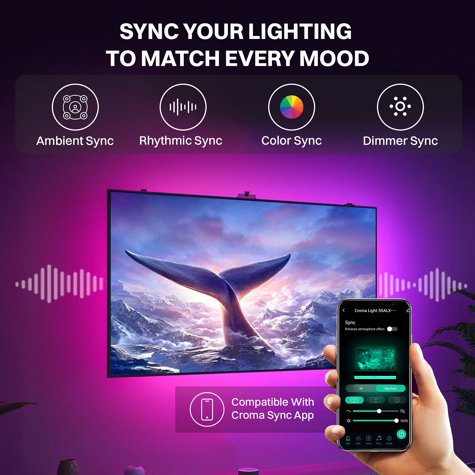 Croma 24 Watts RGB LED Smart Ambience Light (Alexa & Google Voice Assistant, CREL055ALX016501, White)_12