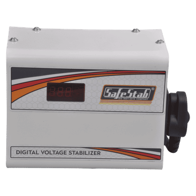 SafeStab Multi 50 2 Amps Voltage Stabilizer For 108cm (43") TV + 300 Liters Refrigerator (Digital Display, White)