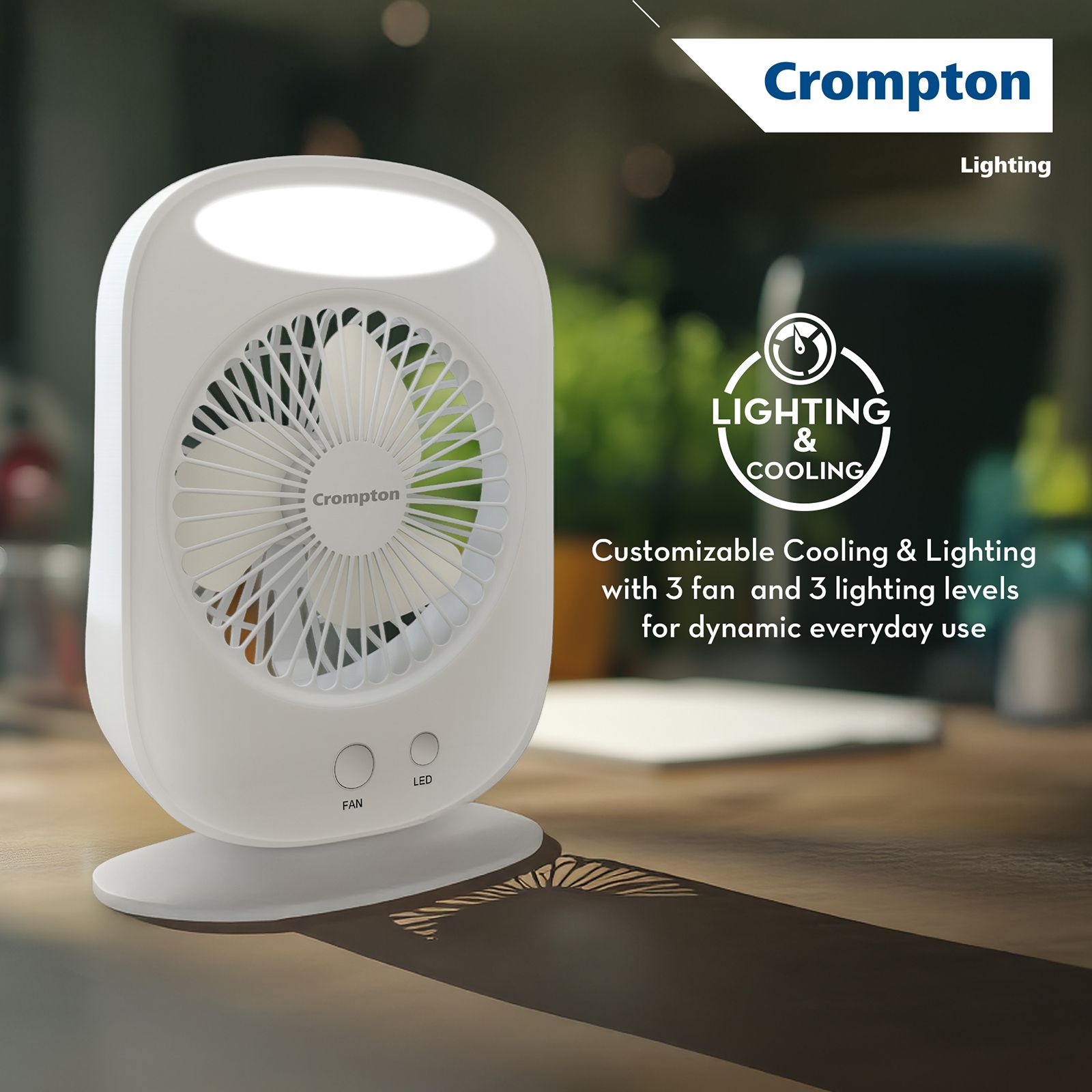 Crompton Glowair Zen 130mm 3 Blade Rechargeable Portable Fan with 2200mAH Battery (Lightweight, White)_3