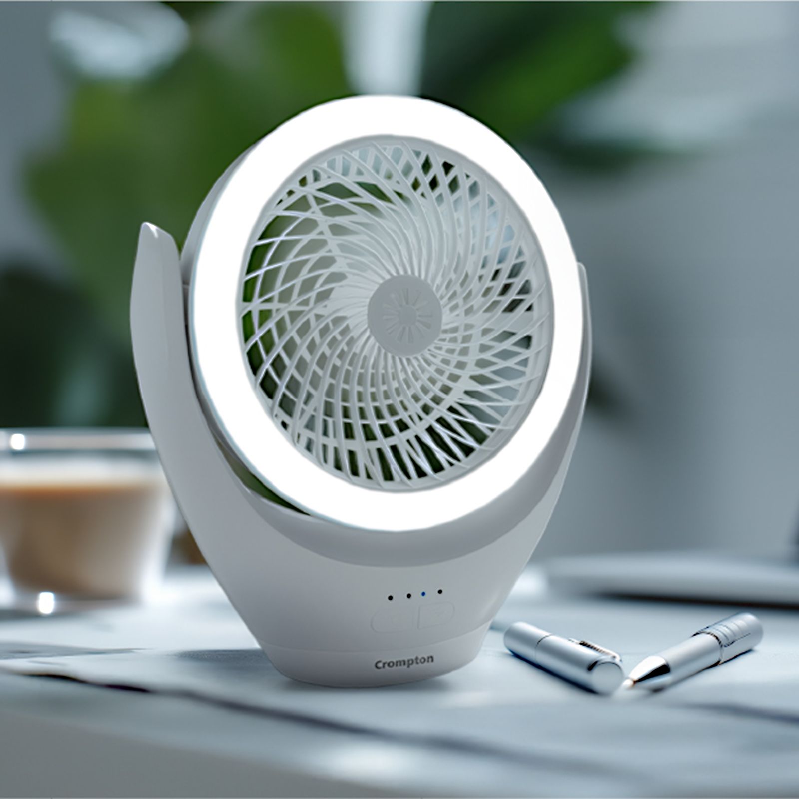 Crompton Glowair Spark 220mm 5 Blade Rechargeable Portable Fan with 2200 mAh Battery (Built-in Aroma Diffuser, White)_3