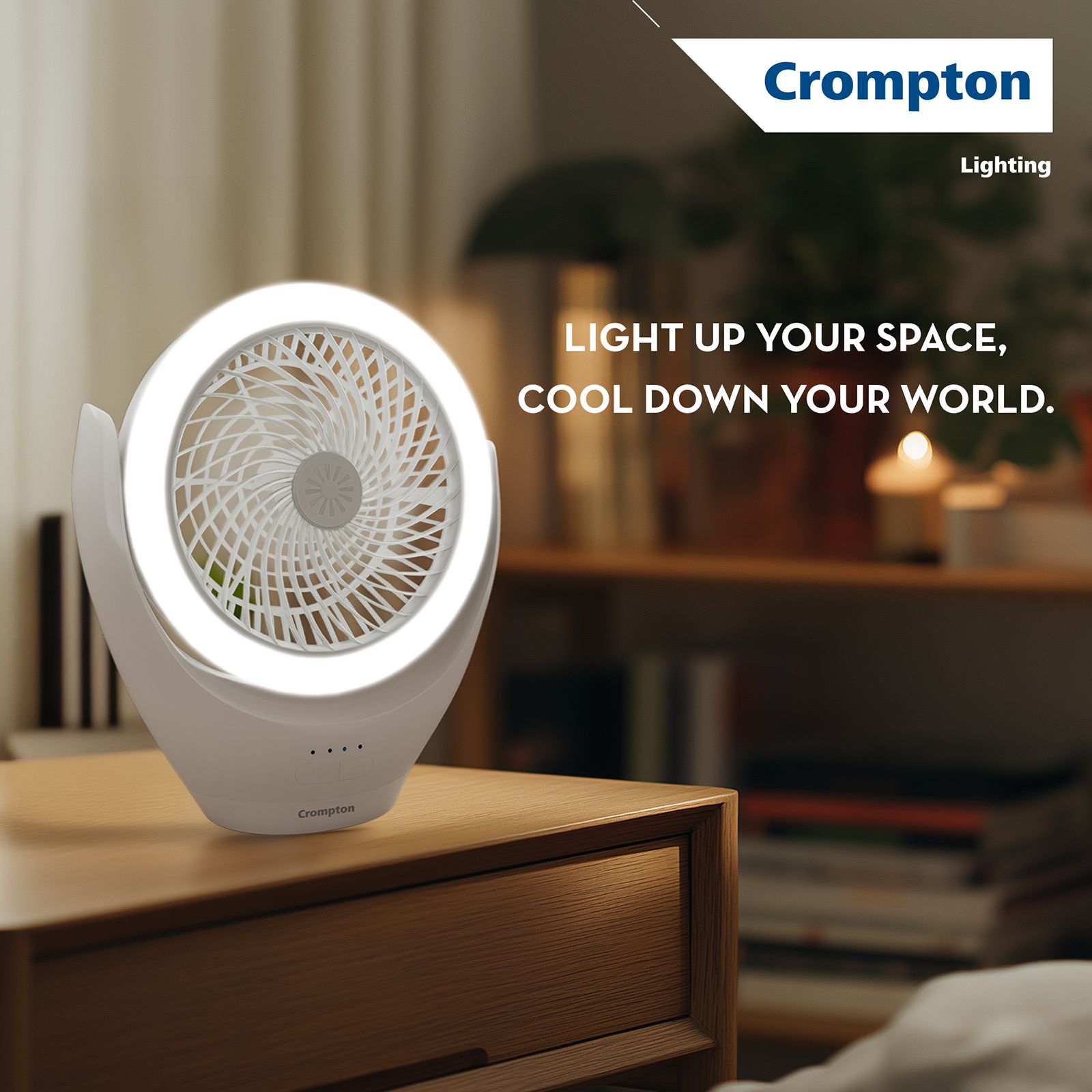 Crompton Glowair Spark 220mm 5 Blade Rechargeable Portable Fan with 2200 mAh Battery (Built-in Aroma Diffuser, White)_6