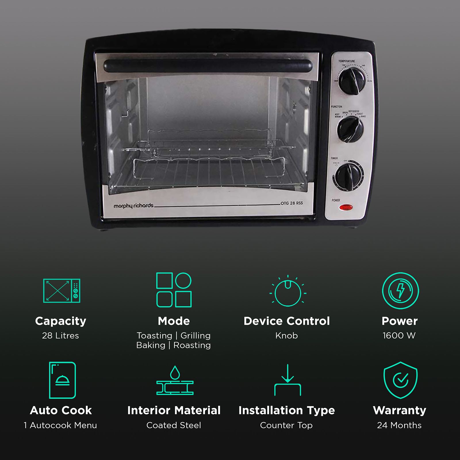 morphy richards 28RSS 28L Oven Toaster Grill with Motorized Rotisserie (Black)_3