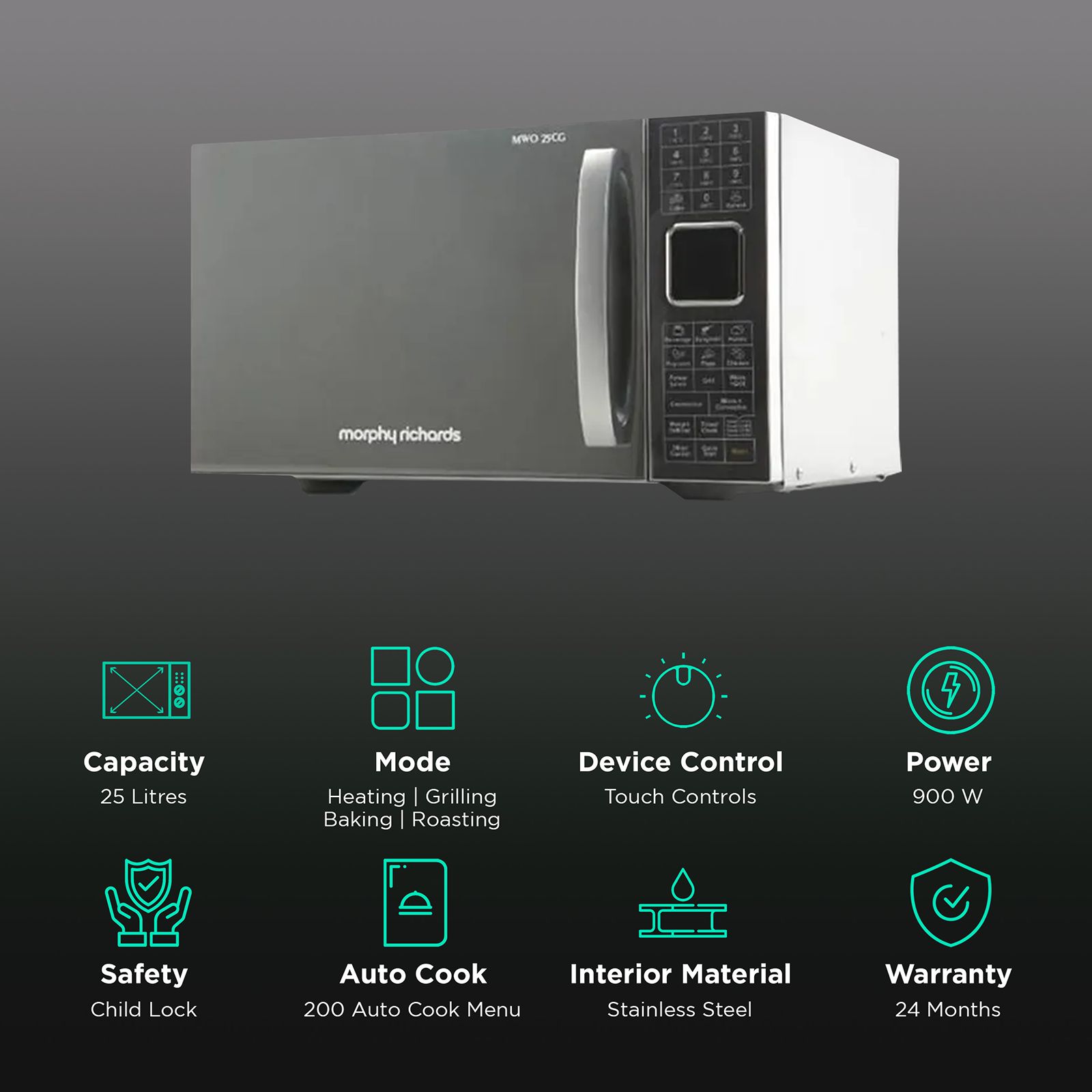 morphy richards MWO 25CG 25L Convection Microwave Oven with 200 Auto Menu (Silver) morphy richards MWO 25CG 25L Convection Microwave Oven with 200 Auto Menu (Silver)_3