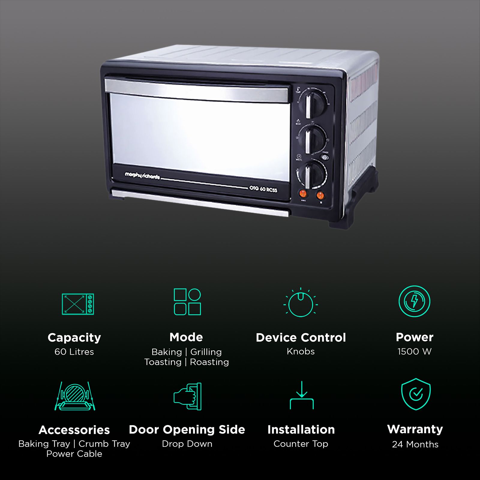morphy richards 60L Oven Toaster Grill with Preset Cooking Modes (60RCSS, Black/Silver) morphy richards 60L Oven Toaster Grill with Preset Cooking Modes (60RCSS, Black/Silver)_3