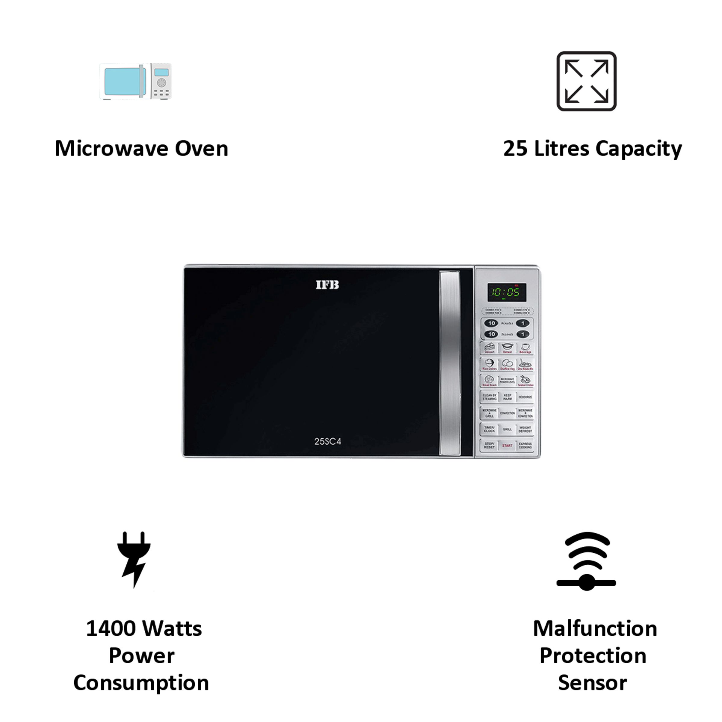 IFB 25SC4 25L Convection Microwave Oven with 26 Auto Menu (Metallic Silver)_4