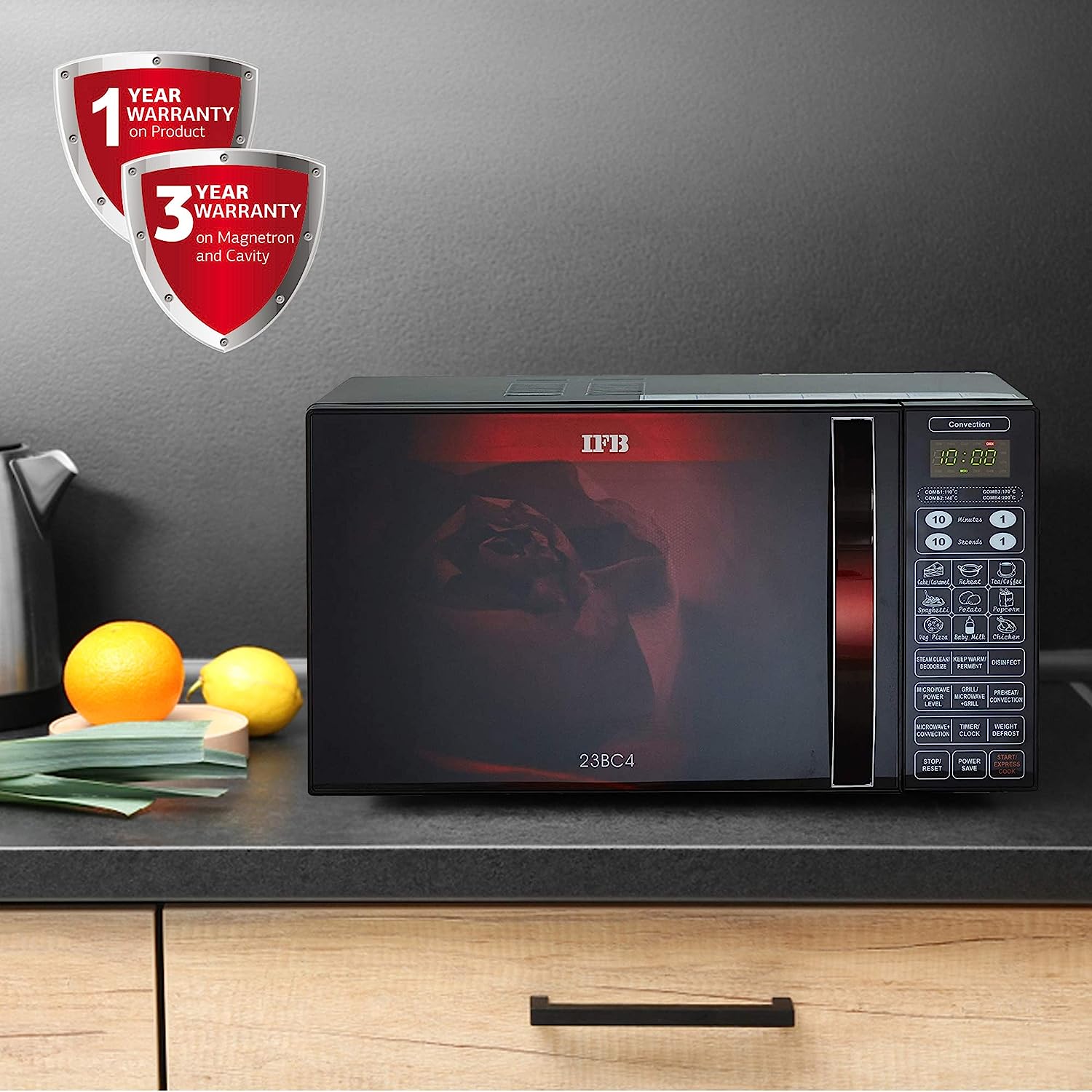 IFB 23L Convection Microwave Oven with 71 Autocook Menus (23BC4, Black Floral)_17