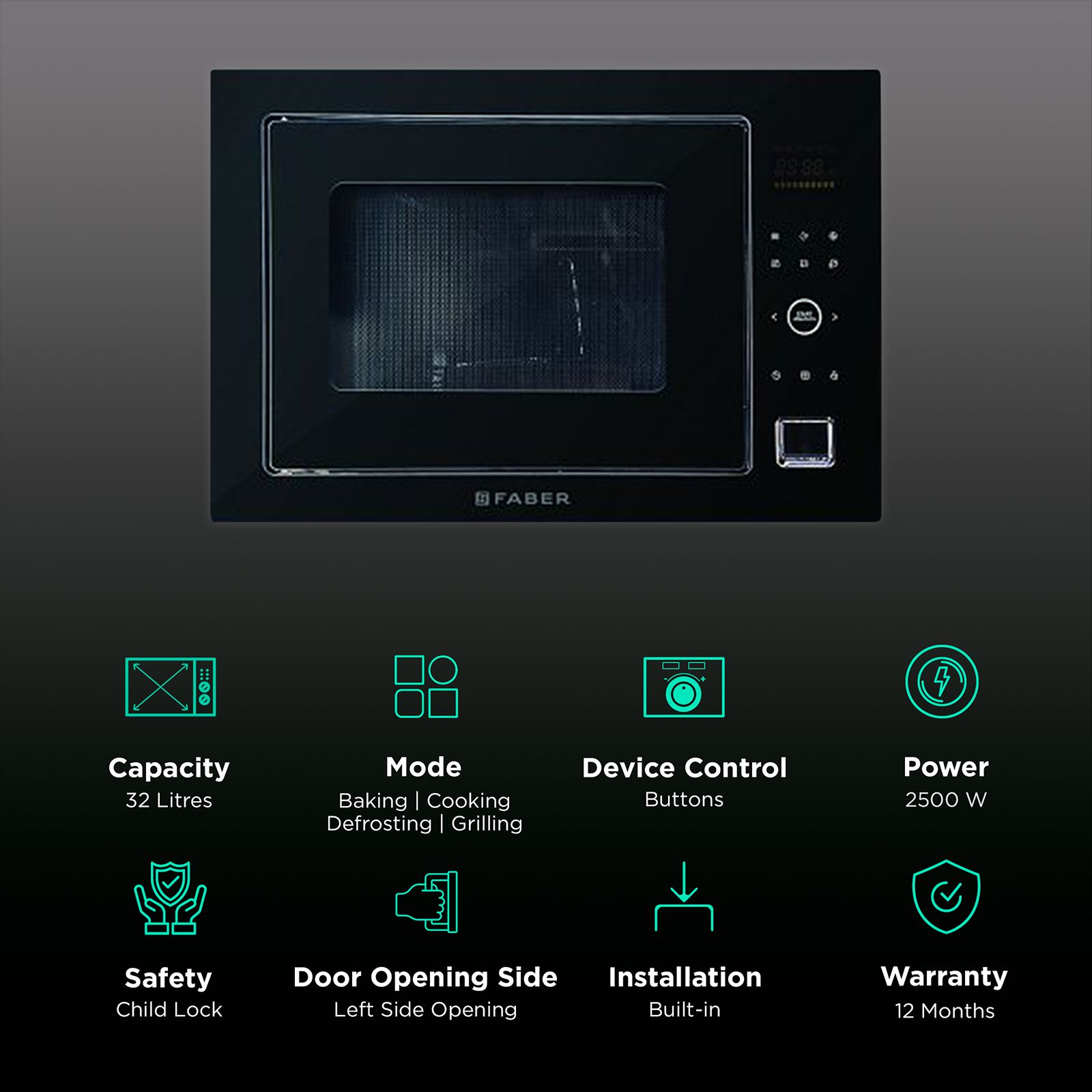 FABER FBIMWO GLB 32L 60cm Built-in Microwave with 10 Autocook Menus (FBIMWO 32L CGS BK, Black) FABER FBIMWO GLB 32L 60cm Built-in Microwave with 10 Autocook Menus (FBIMWO 32L CGS BK, Black)_3