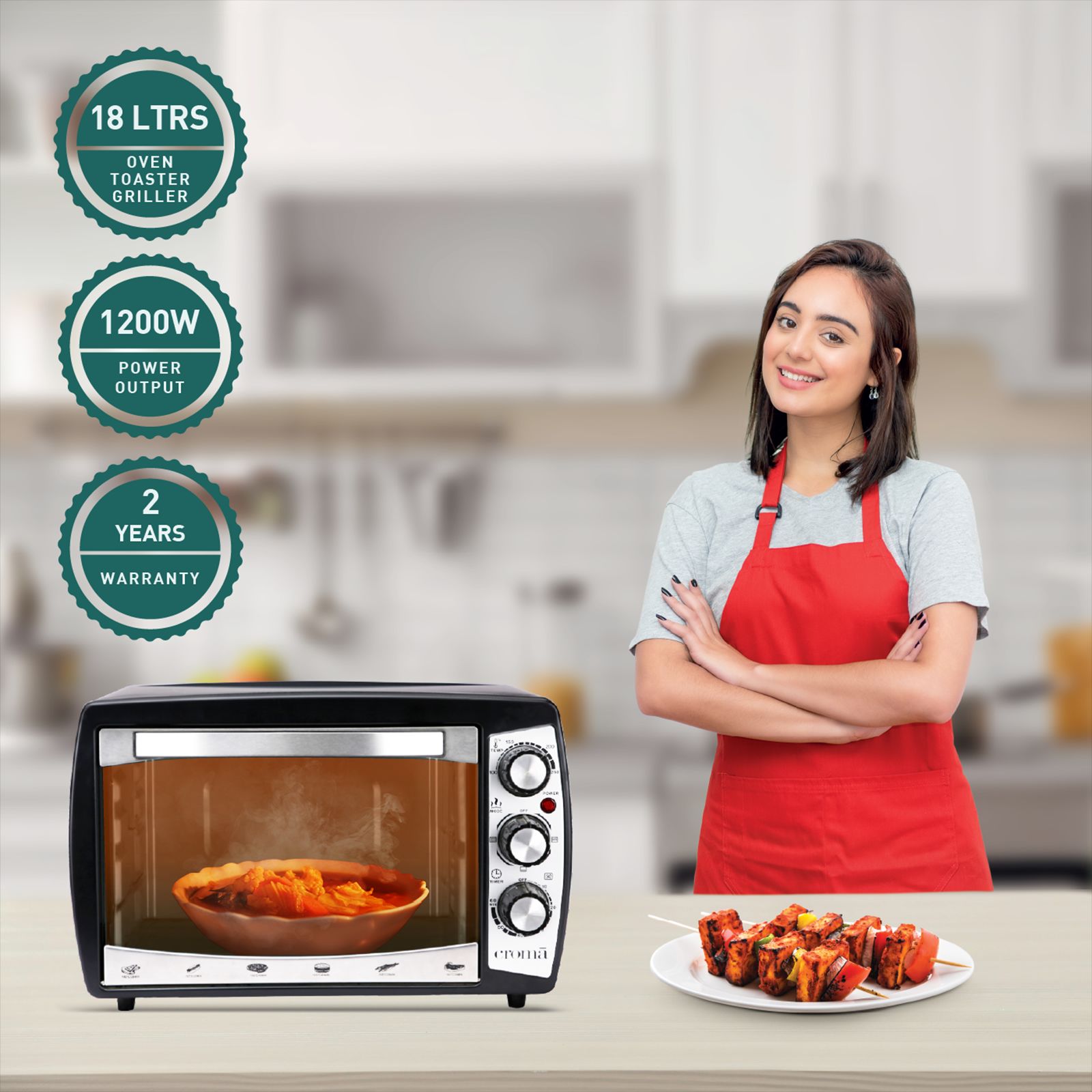 Croma 18L Oven Toaster Grill with Motorized Rotisserie (CRAO0061, Black & Silver) Croma 18L Oven Toaster Grill with Motorized Rotisserie (CRAO0061, Black & Silver)_4