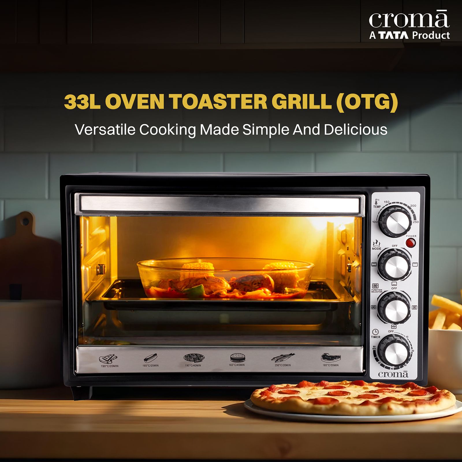 Croma 33L Oven Toaster Grill with Motorized Rotisserie (CRAO0062, Black & Silver) Croma 33L Oven Toaster Grill with Motorized Rotisserie (CRAO0062, Black & Silver)_3