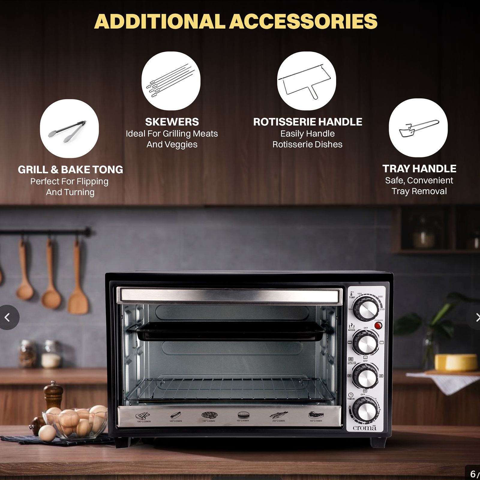 Croma 33L Oven Toaster Grill with Motorized Rotisserie (CRAO0062, Black & Silver) Croma 33L Oven Toaster Grill with Motorized Rotisserie (CRAO0062, Black & Silver)_7