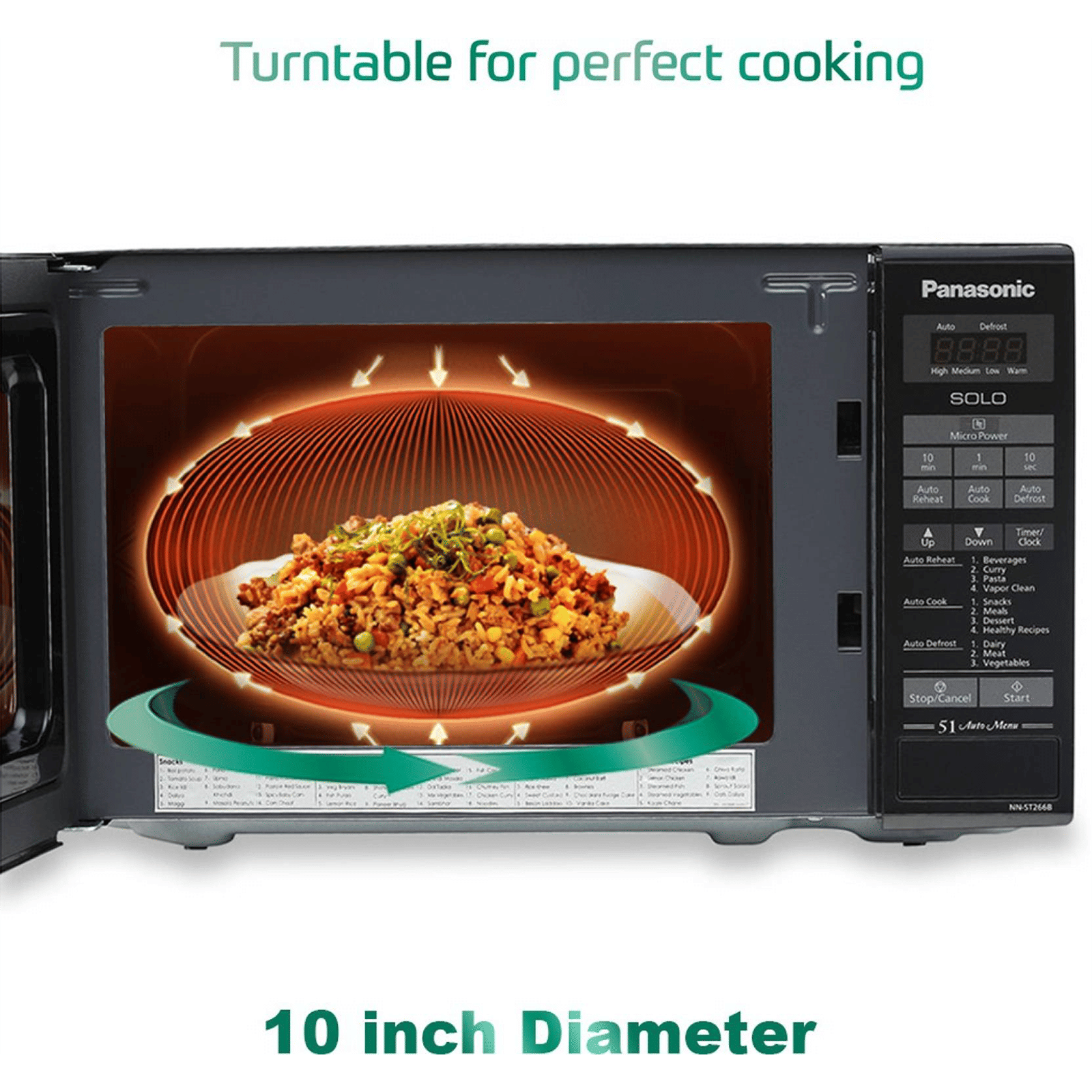 Panasonic 20L Solo Microwave Oven with 51 Autocook Menus (NN-ST266BFDG, Black)_13