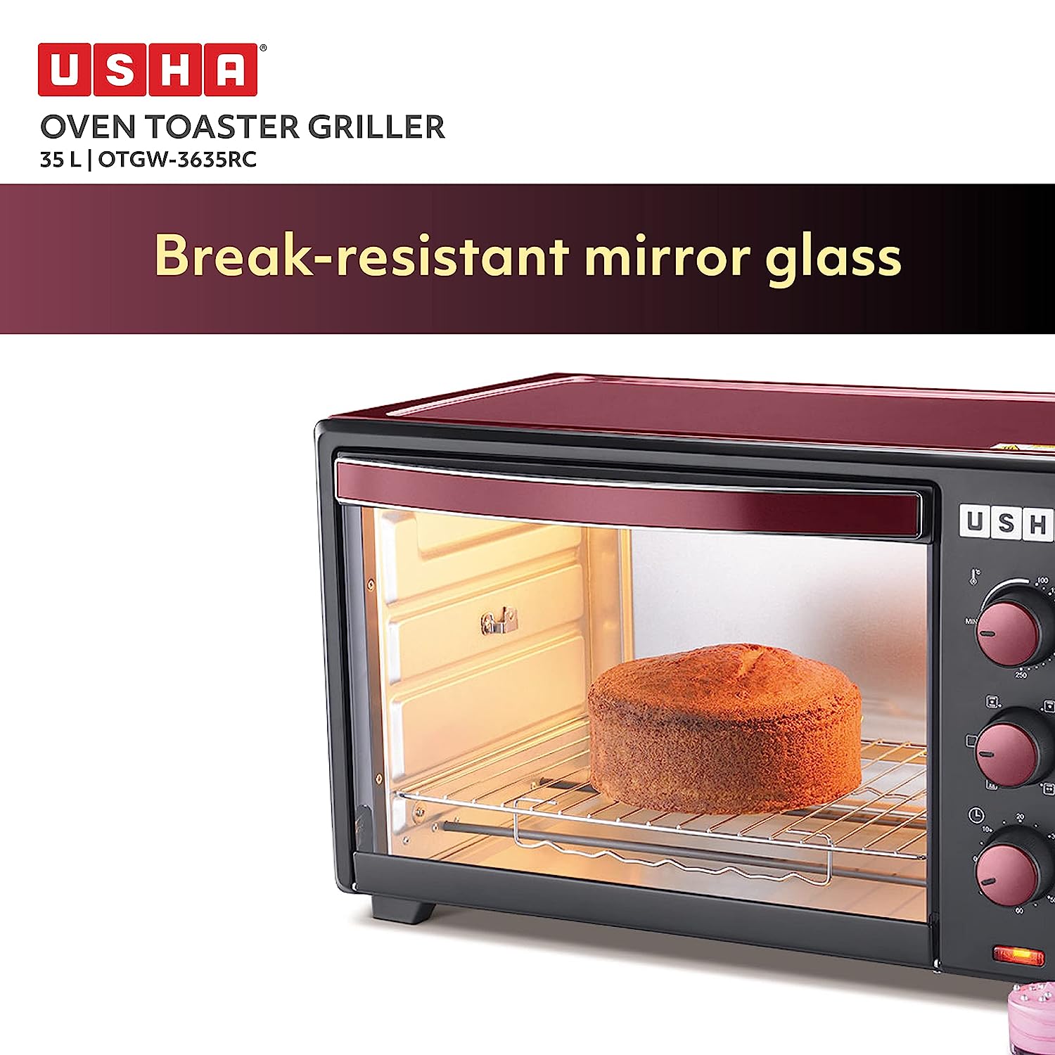 USHA 3635RC 35L Oven Toaster Grill with 360 Degree Convection Heating Technology (Wine/Matte Black)_13