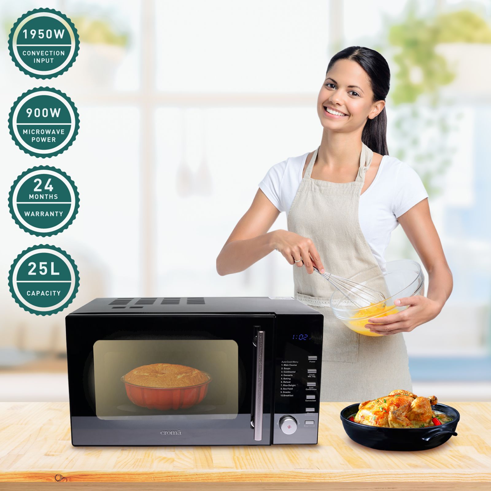 Croma 25L Convection Microwave Oven with LED Display (Black)_4