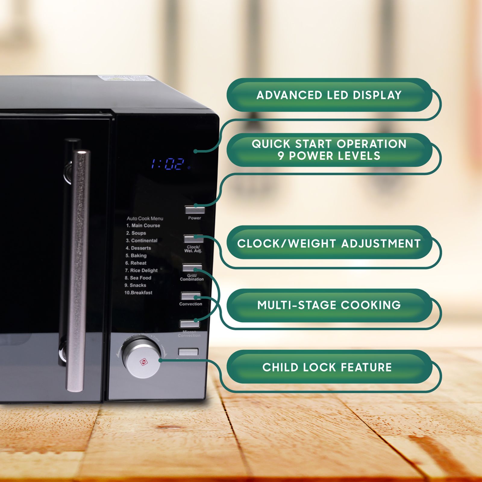 Croma 25L Convection Microwave Oven with LED Display (Black)_6