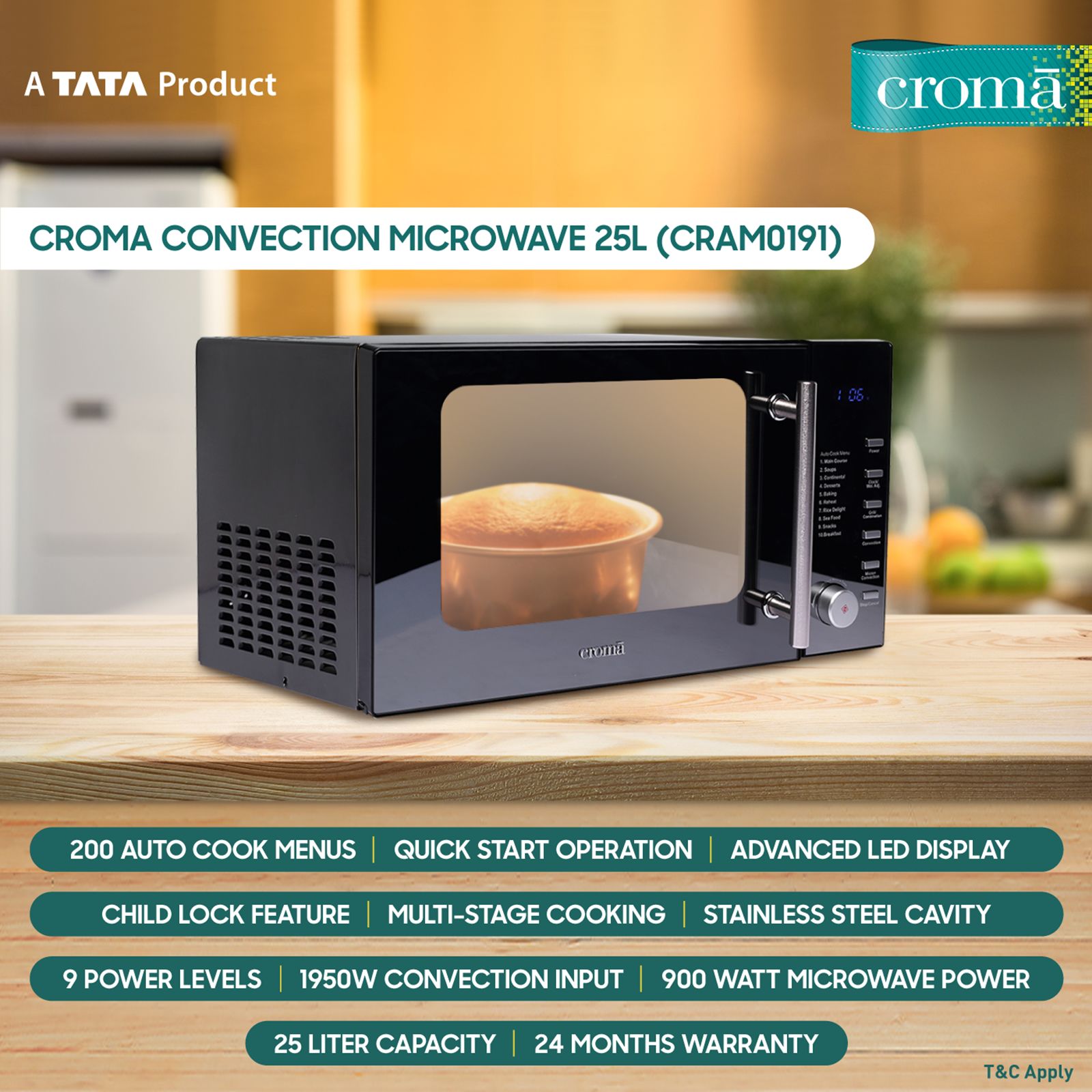 Croma 25L Convection Microwave Oven with LED Display (Black)_8
