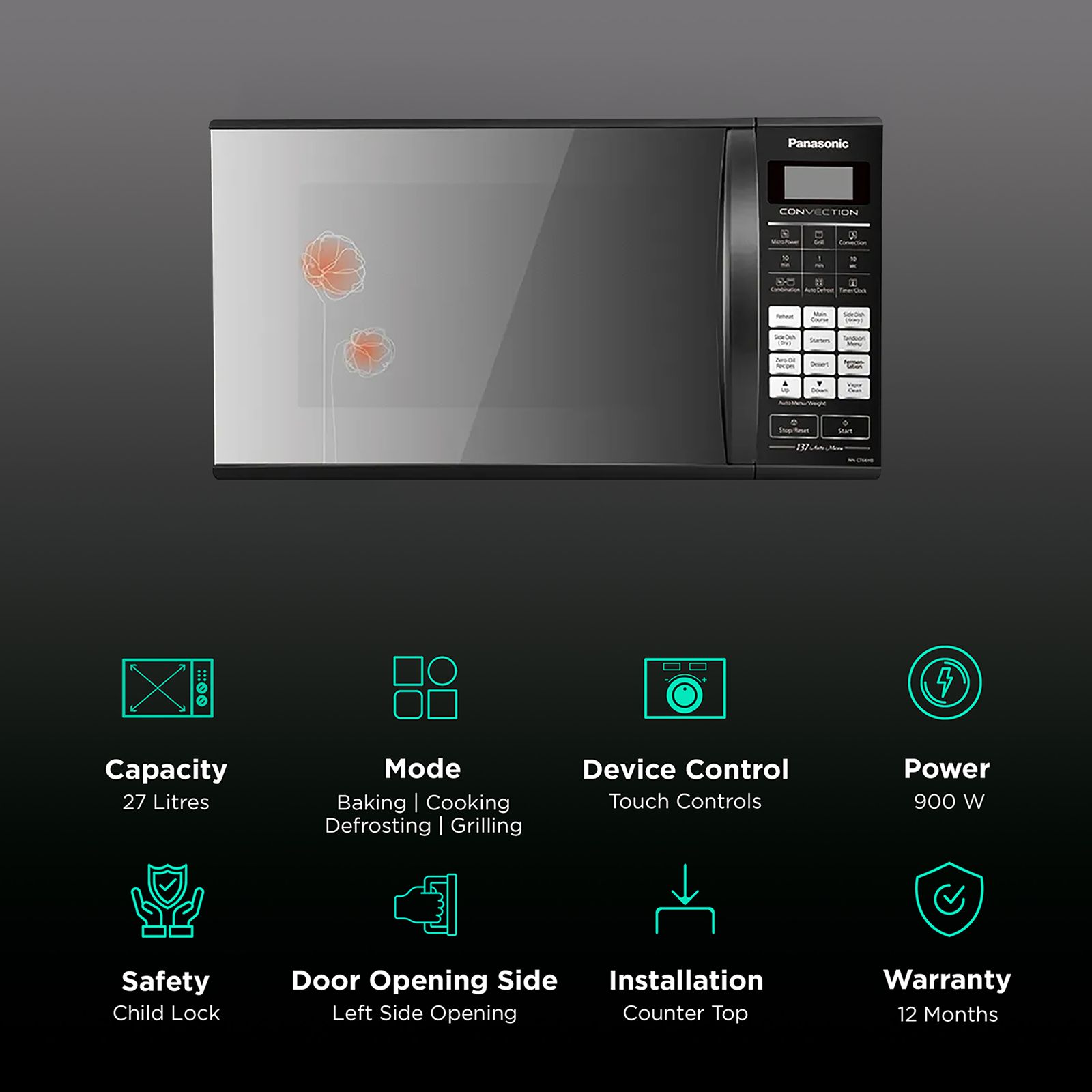 Panasonic 27L Convection Microwave Oven with 137 Autocook Menus (NN-CT66HBFDG, Black) Panasonic 27L Convection Microwave Oven with 137 Autocook Menus (NN-CT66HBFDG, Black)_3
