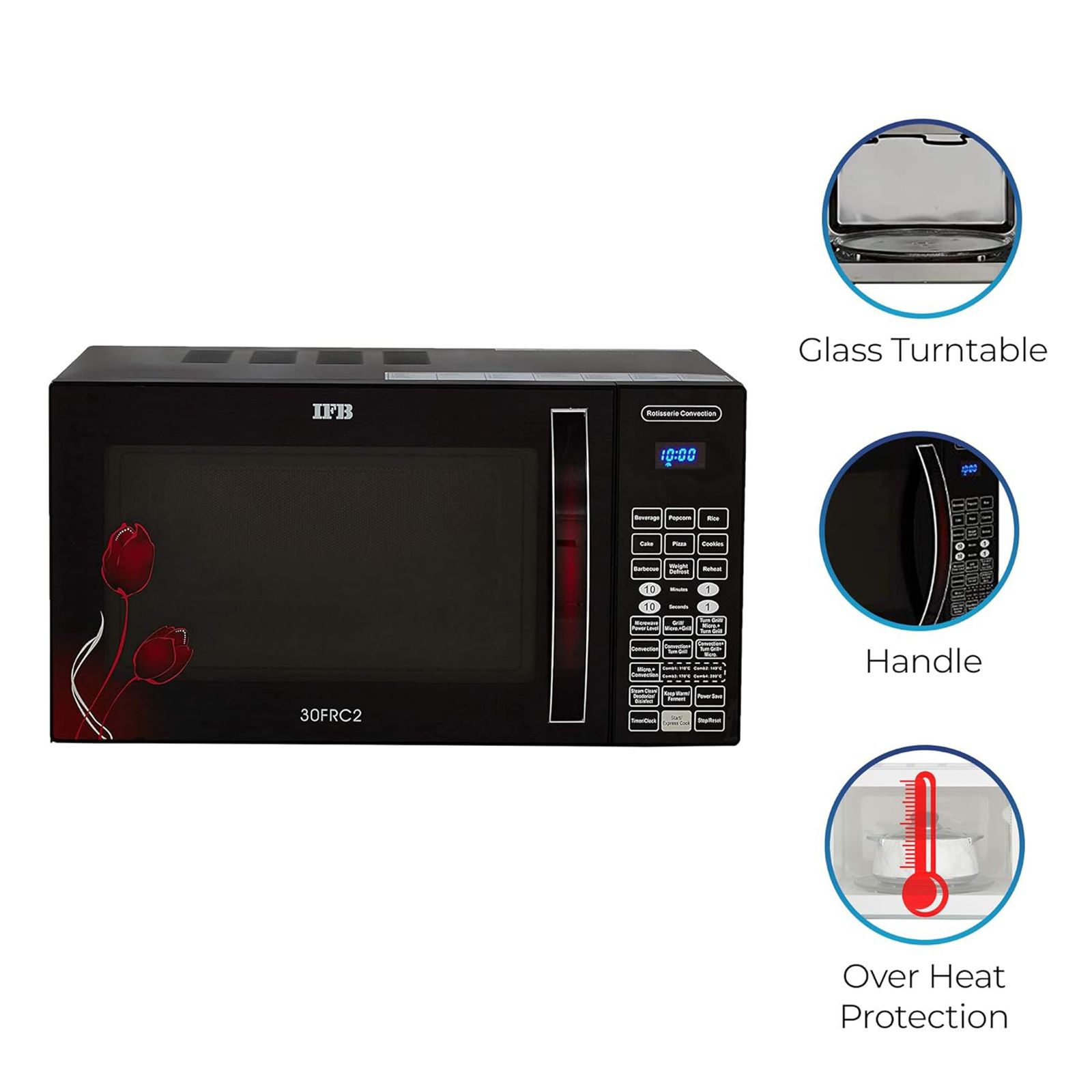 IFB 30FRC2 30L Convection Microwave Oven with 101 Autocook Menus (Black Floral)_12