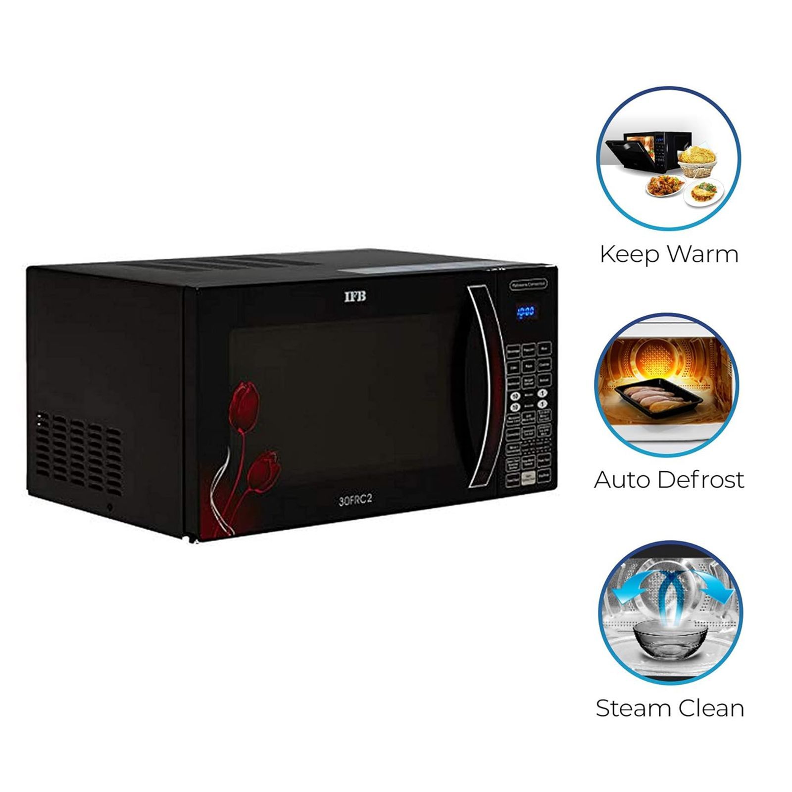 IFB 30FRC2 30L Convection Microwave Oven with 101 Autocook Menus (Black Floral)_17