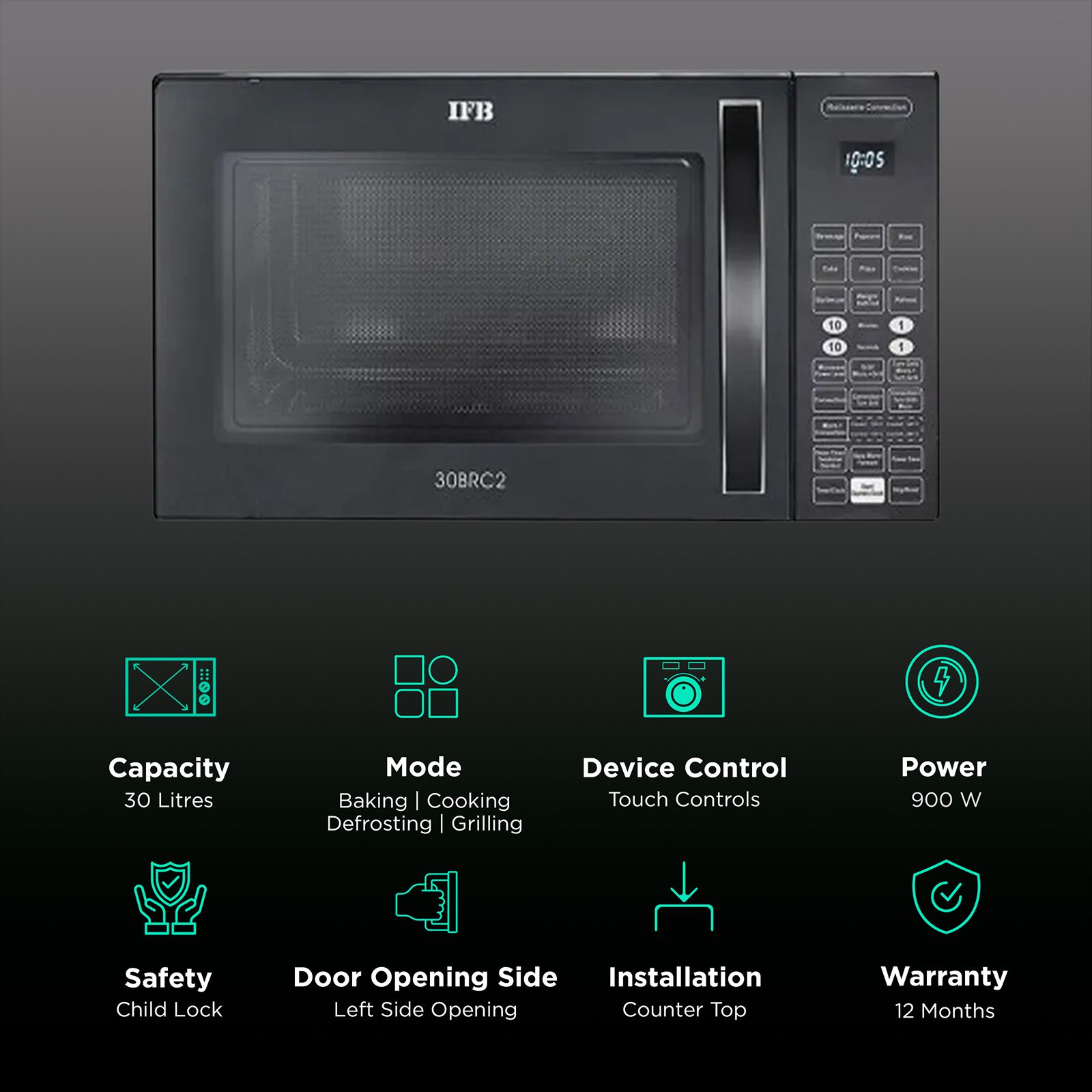 IFB 30L Convection Microwave Oven with 101 Autocook Menus (30BRC2, Black) IFB 30L Convection Microwave Oven with 101 Autocook Menus (30BRC2, Black)_3