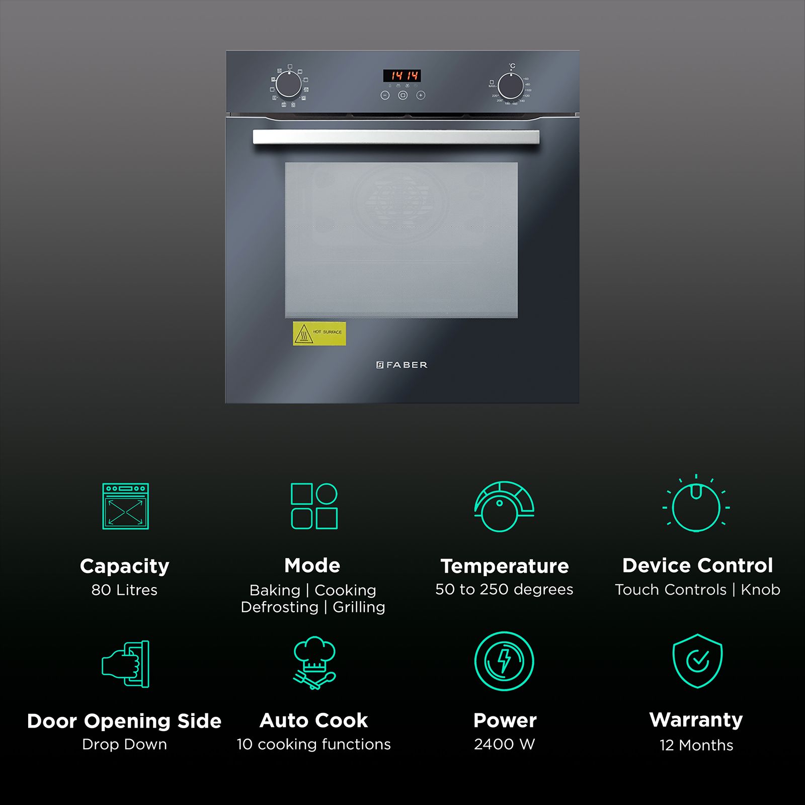 FABER FBIO 10F GLM 80L 60cm Built-in Microwave with Digital Display (FBIO 80L 10F GLM, Black)_3
