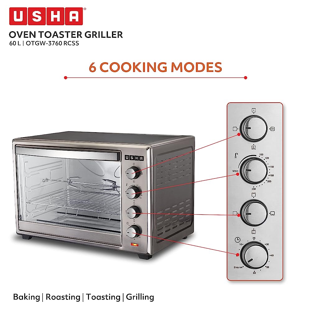USHA 60L Oven Toaster Grill with Rotisserie Function (3760RCSS, Steel)_9