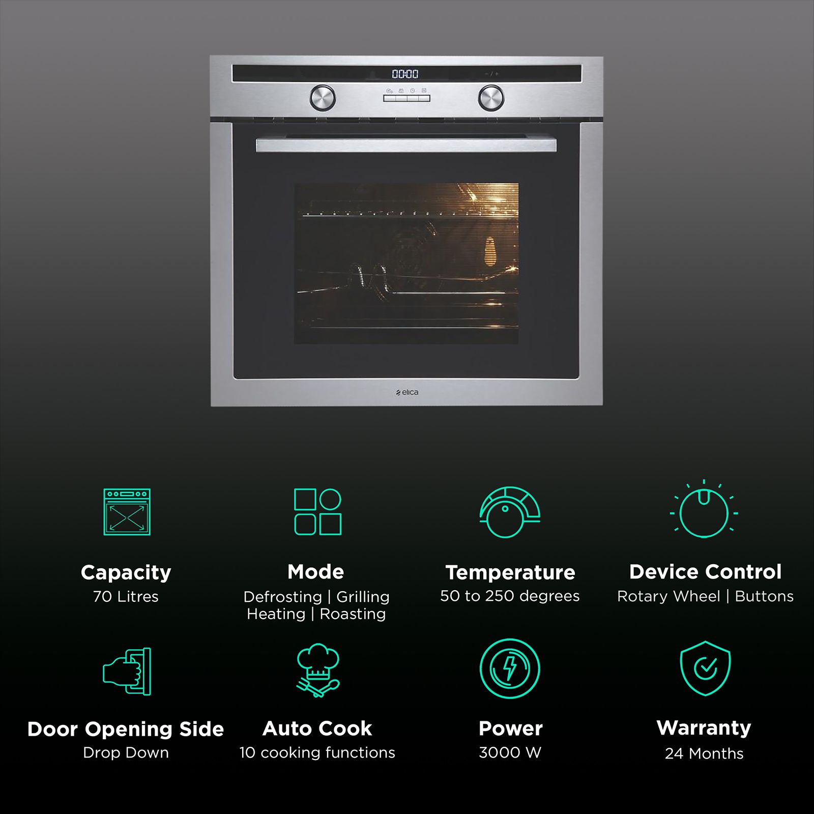 elica EPBI 1062 TRIM DMF 70L 60cm Built-in Microwave with Integral Cooling Fan (EPBI TRIM 1062 DMF, Black) elica EPBI 1062 TRIM DMF 70L 60cm Built-in Microwave with Integral Cooling Fan (EPBI TRIM 1062 DMF, Black)_3