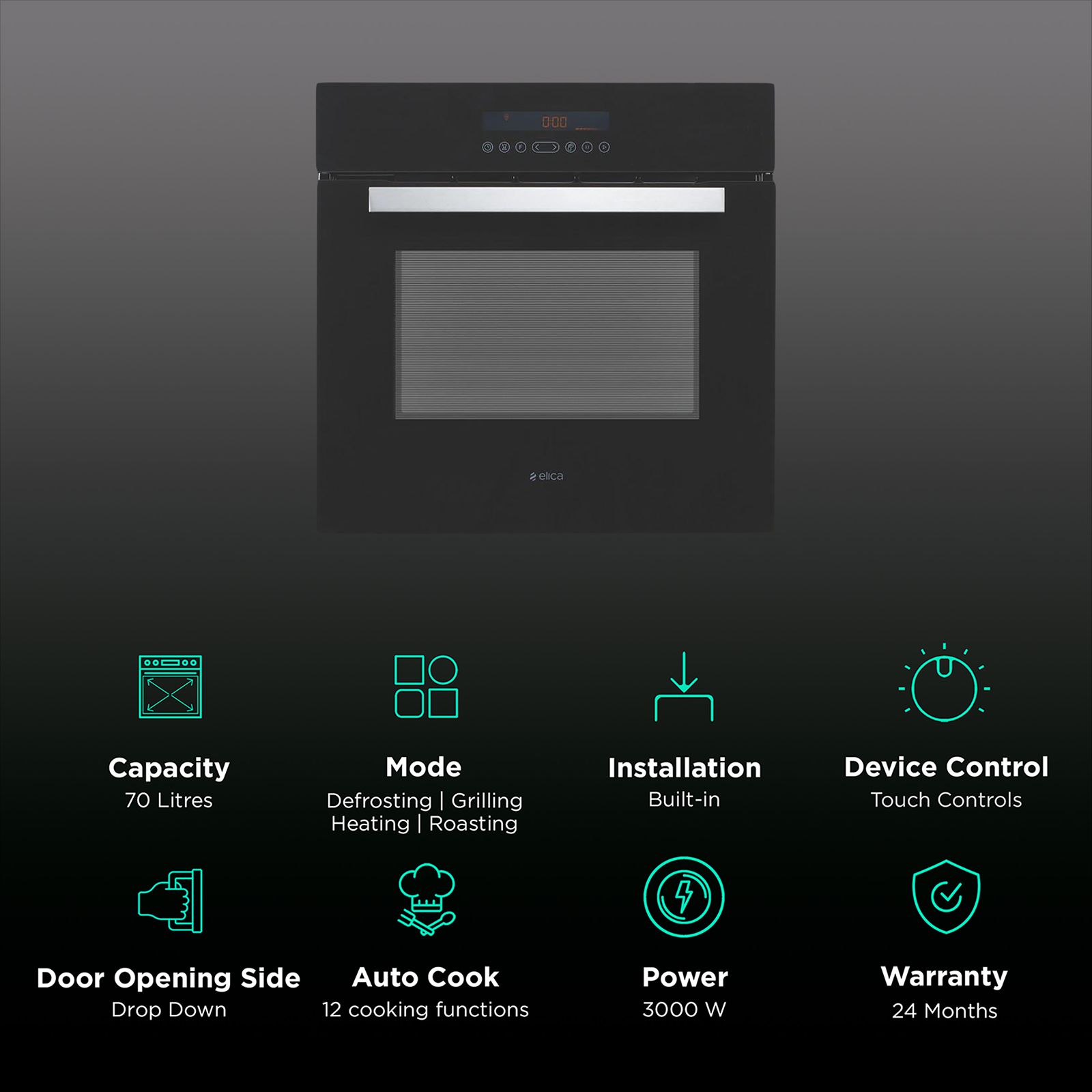 elica 70L 60cm Built-in Microwave with Integral Cooling Fan (EPBI 1161 MTC BK, Black) elica 70L 60cm Built-in Microwave with Integral Cooling Fan (EPBI 1161 MTC BK, Black)_3