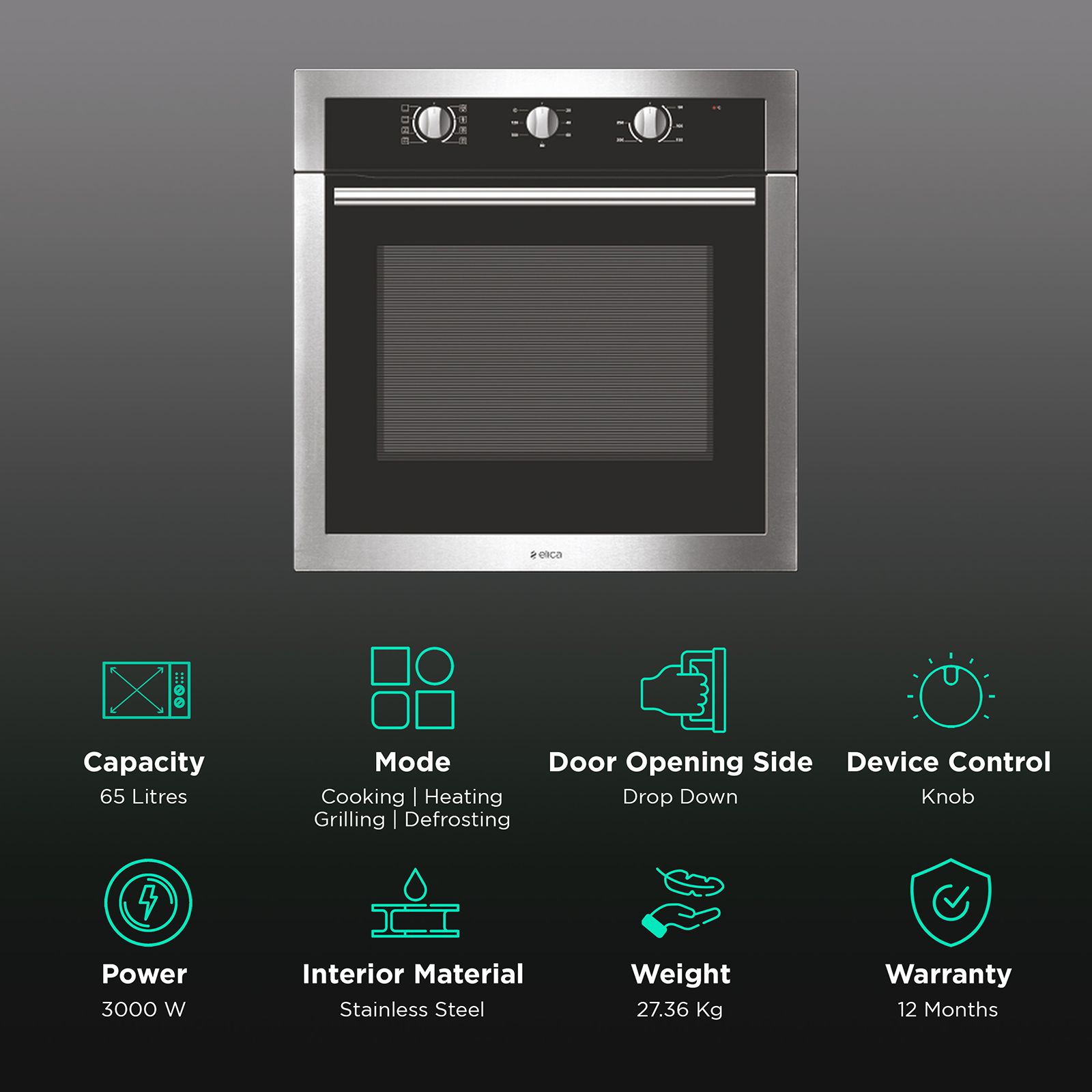 elica EPBI 960 MMF 65L Built-in Electric Oven with 9 Cooking Functions (Steel) elica EPBI 960 MMF 65L Built-in Electric Oven with 9 Cooking Functions (Steel)_3