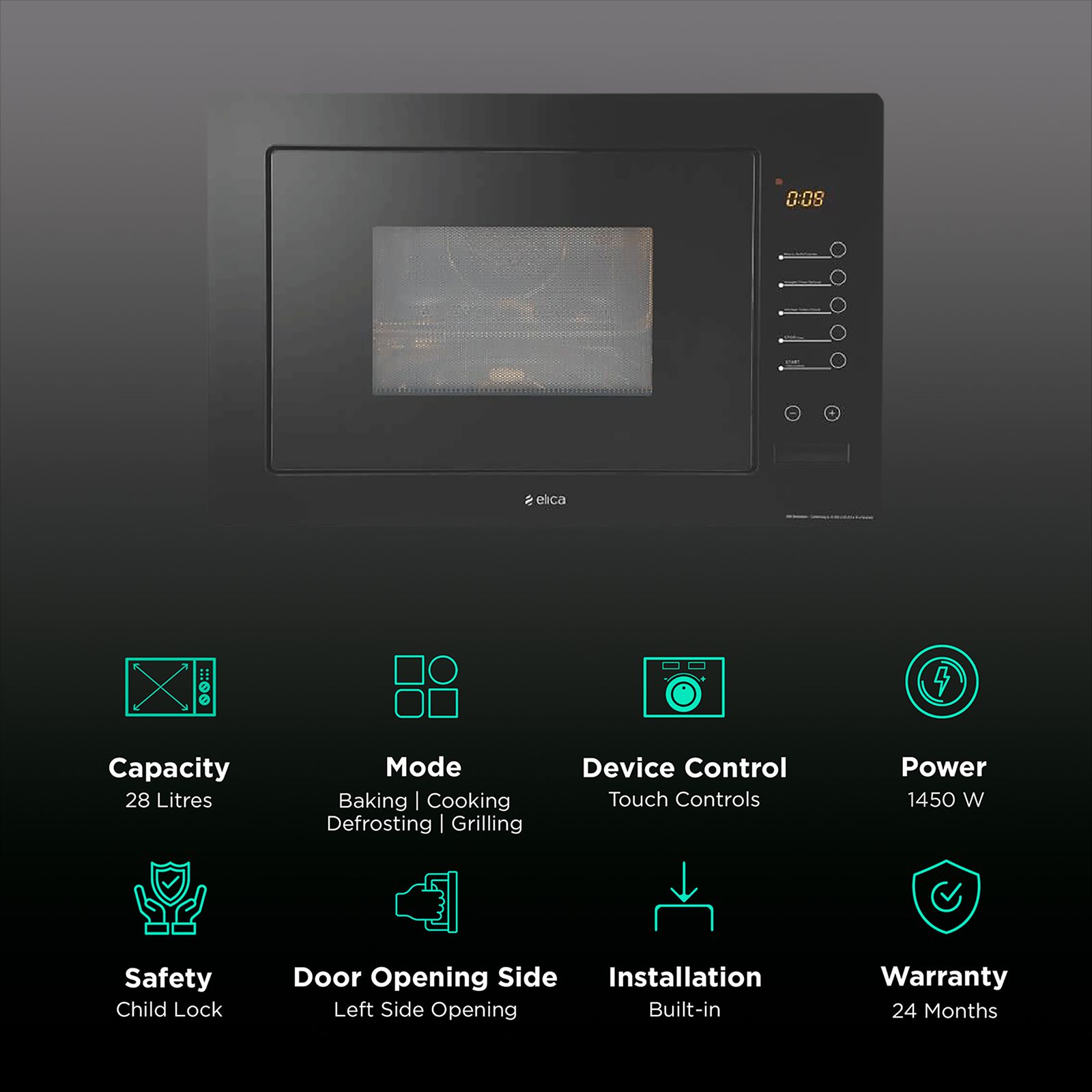 elica TOUCH 28L Built-in Microwave Oven with 8 Autocook Menus (EPBI MWO G28 TOUCH, Black) elica TOUCH 28L Built-in Microwave Oven with 8 Autocook Menus (EPBI MWO G28 TOUCH, Black)_3