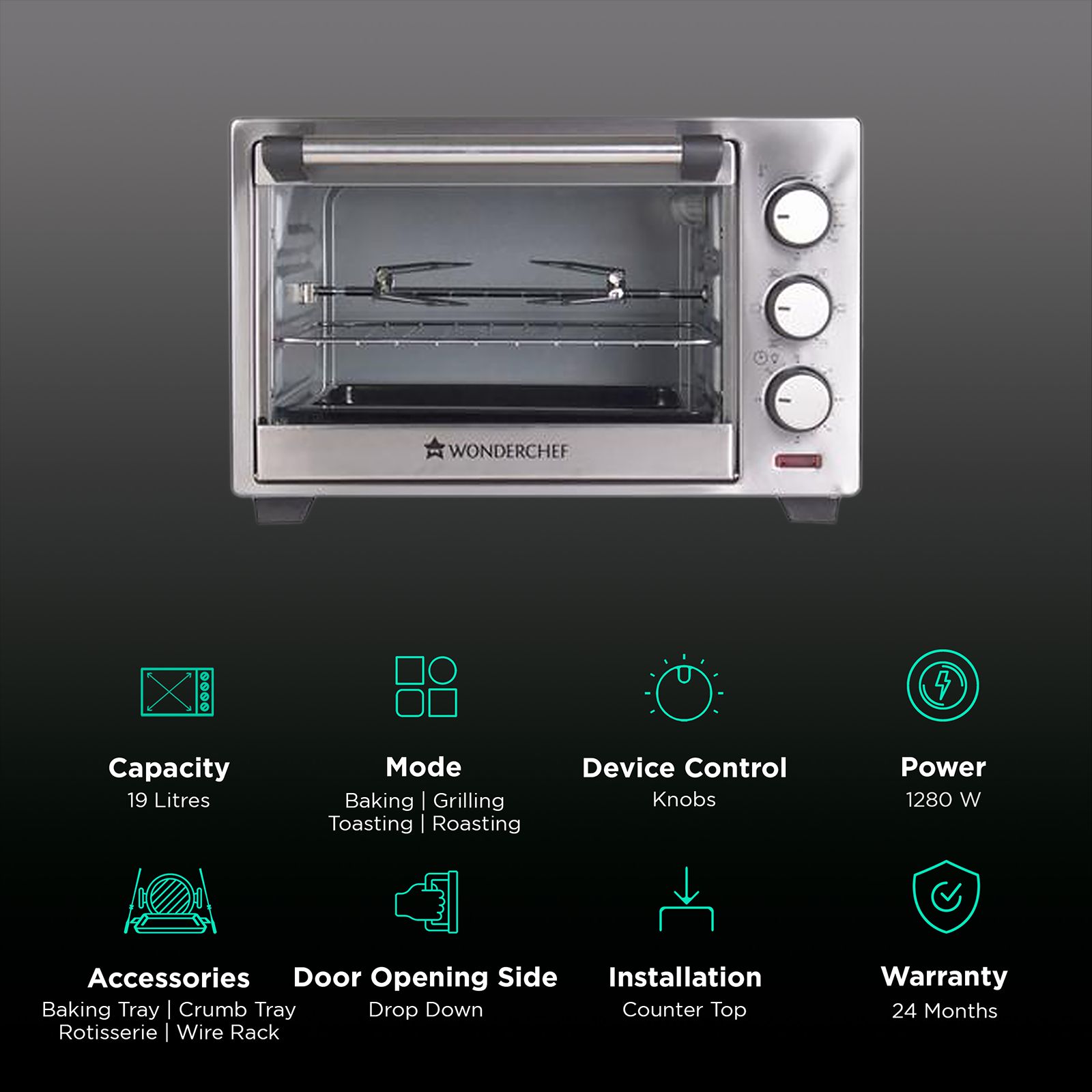 WONDERCHEF 19L Oven Toaster Grill with Rotisserie (Stainless Steel) WONDERCHEF 19L Oven Toaster Grill with Rotisserie (Stainless Steel)_3