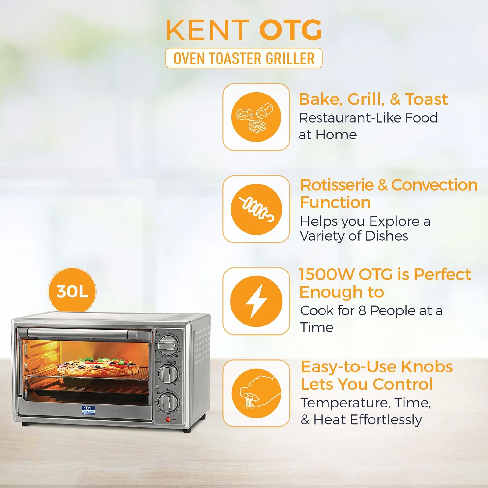 KENT 16041 30L Oven Toaster Grill with Rotisserie & Convection Function (Silver) KENT 16041 30L Oven Toaster Grill with Rotisserie & Convection Function (Silver)_5