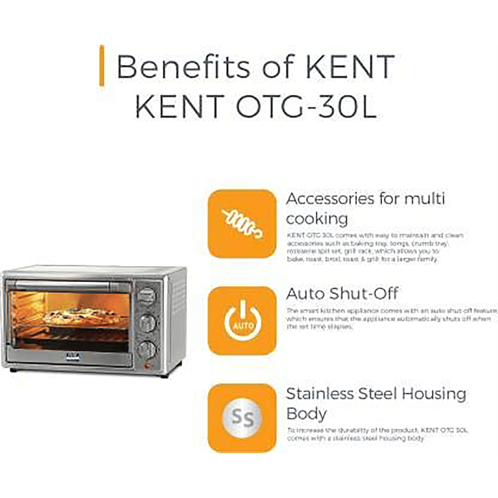 KENT 16041 30L Oven Toaster Grill with Rotisserie & Convection Function (Silver) KENT 16041 30L Oven Toaster Grill with Rotisserie & Convection Function (Silver)_4