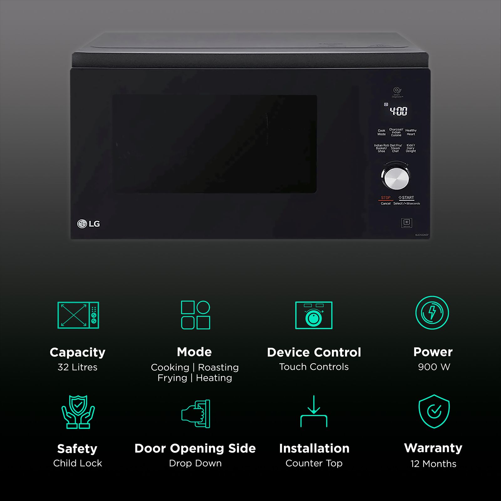 LG 32L Convection Microwave Oven with Charcoal Technology (MJEN326SF.DBKQILN, Black) LG 32L Convection Microwave Oven with Charcoal Technology (MJEN326SF.DBKQILN, Black)_3