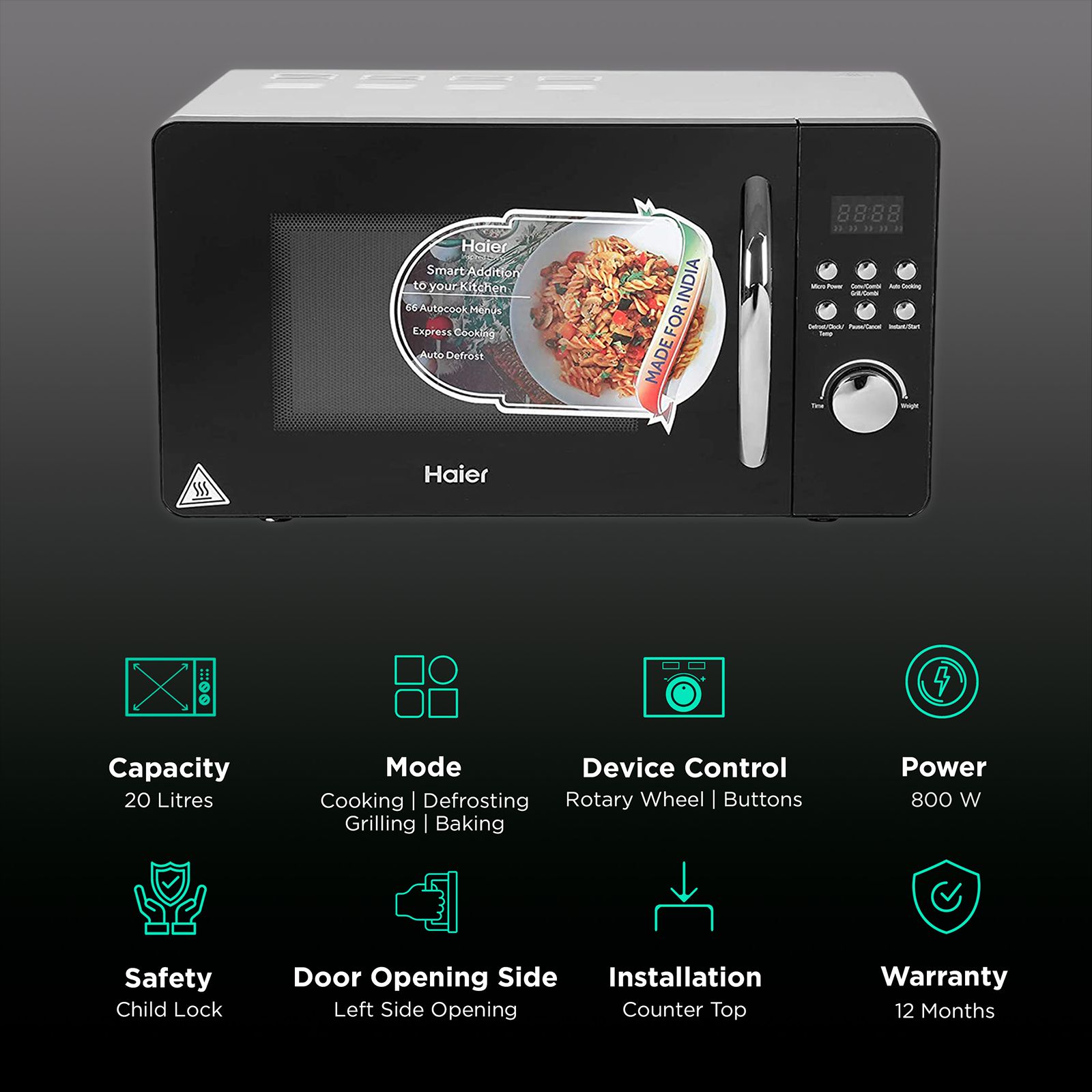 Haier 20L Convection Microwave Oven with 66 Autocook Menus (Black) Haier 20L Convection Microwave Oven with 66 Autocook Menus (Black)_3