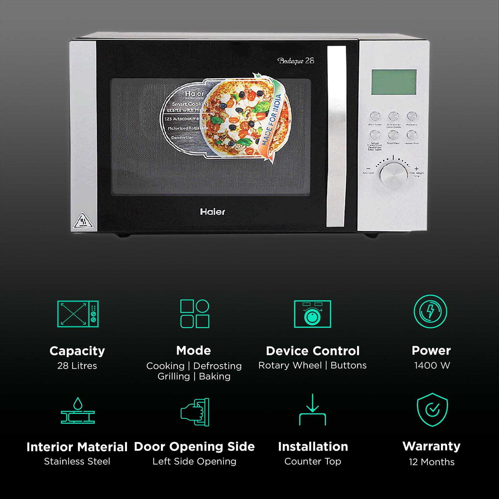 Haier 28L Convection Microwave Oven with 123 Autocook Menus (Black)_3