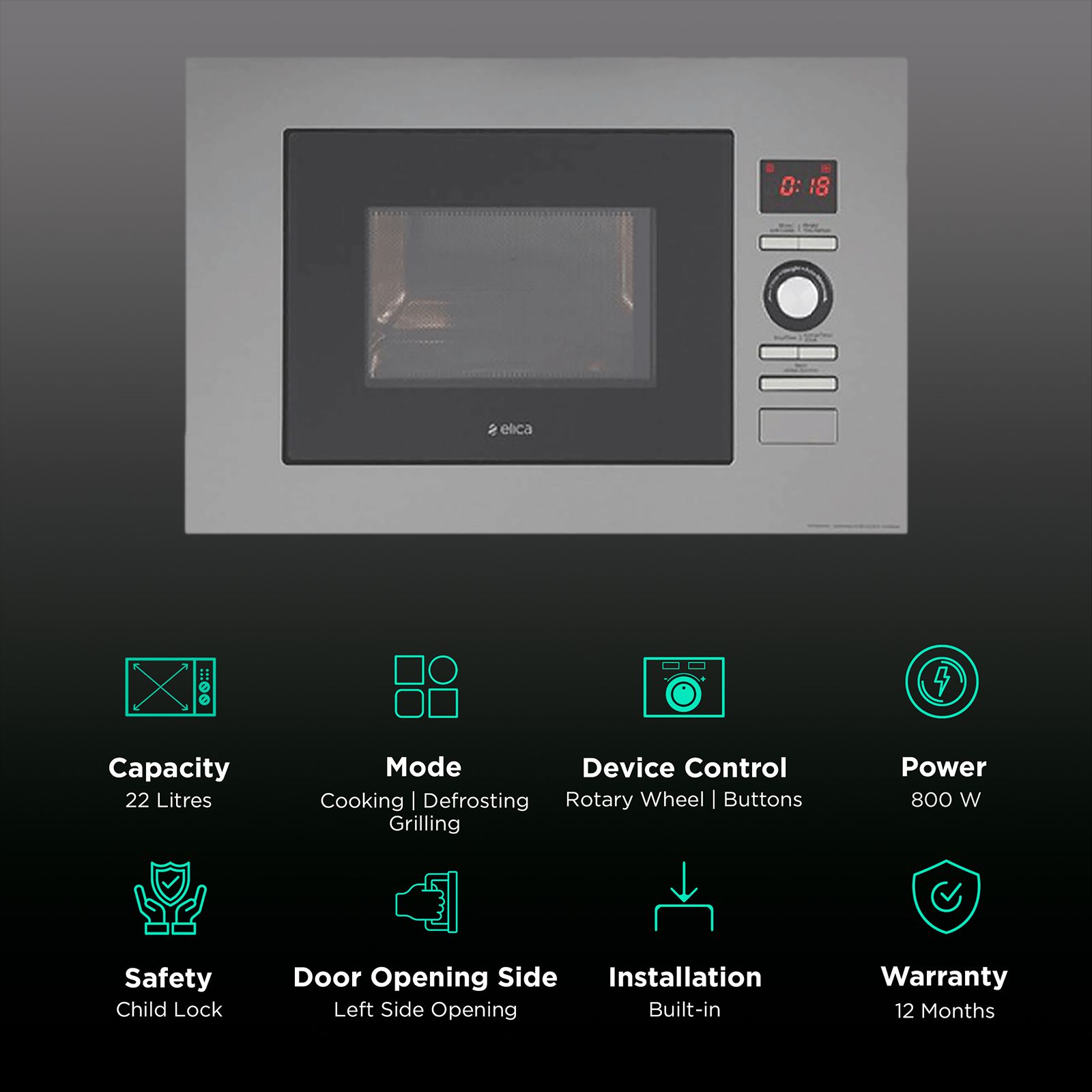 elica EPBI MW 220 22L Built-in Microwave Oven with 8 Autocook Menus (Silver)_3