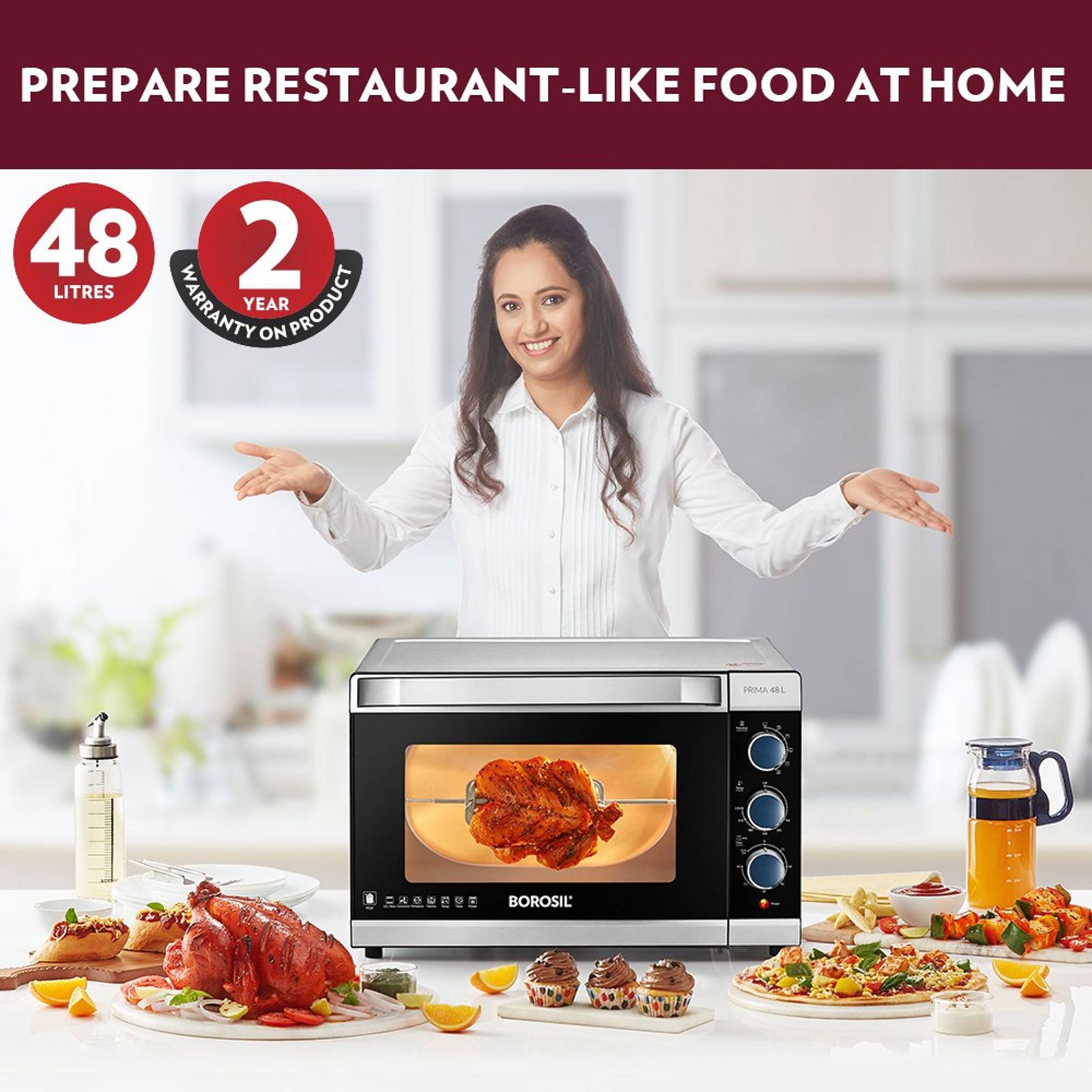 BOROSIL Prima 48L Oven Toaster Grill with Motorized Rotisserie (Silver)_15