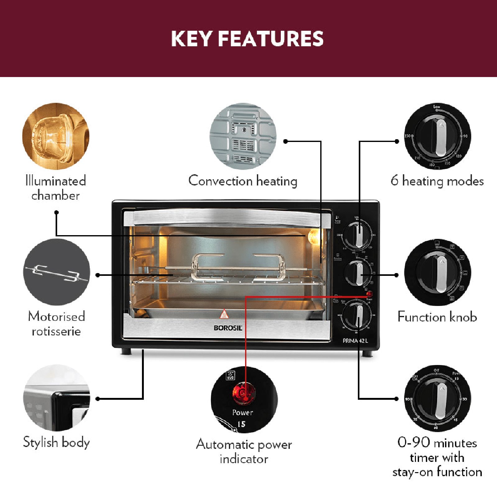 BOROSIL Prima 42L Oven Toaster Grill with Motorized Rotisserie (Silver) BOROSIL Prima 42L Oven Toaster Grill with Motorized Rotisserie (Silver)_13