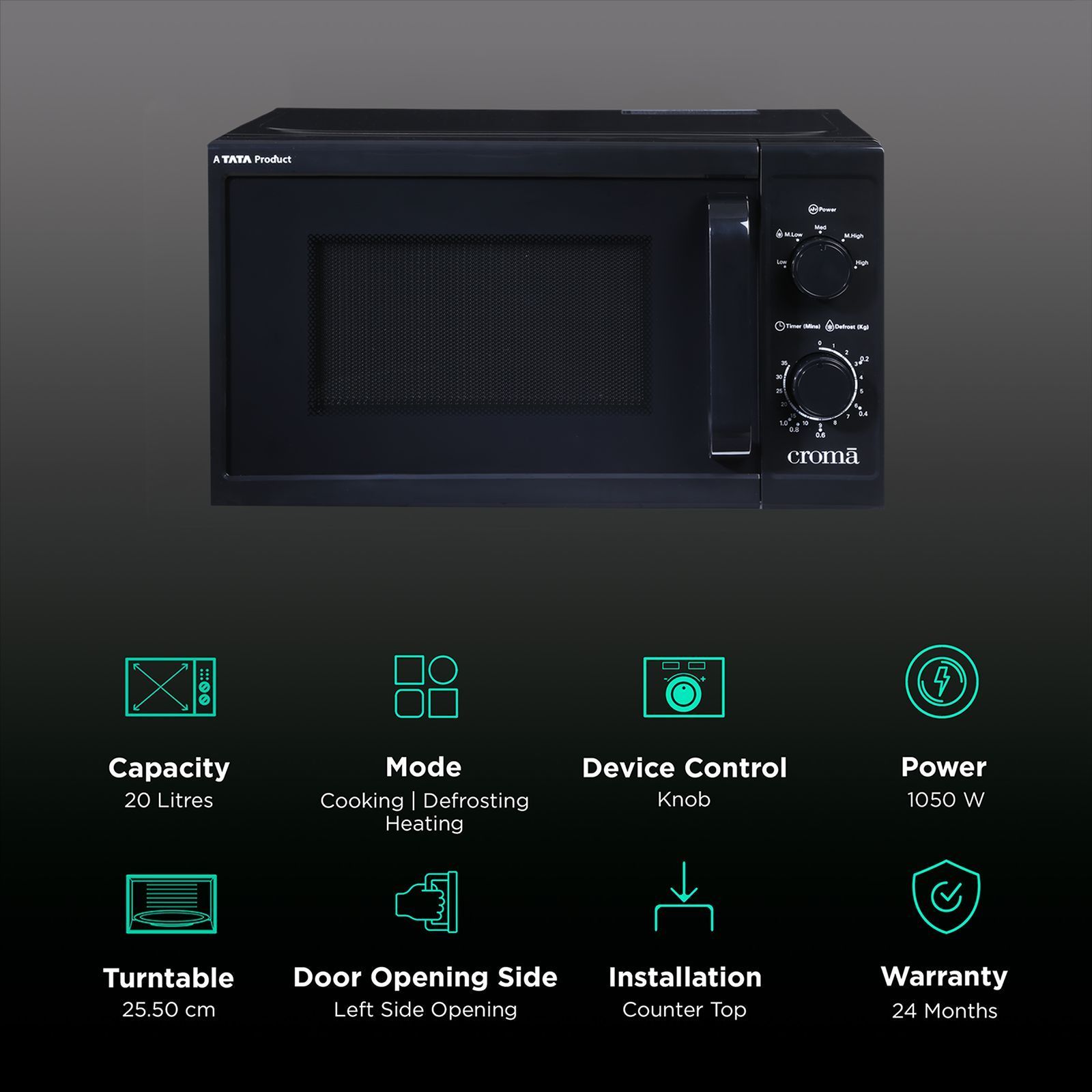 Croma M20 20L Solo Microwave Oven with Temperature Sensor (CRAM2026, Black) Croma M20 20L Solo Microwave Oven with Temperature Sensor (CRAM2026, Black)_2
