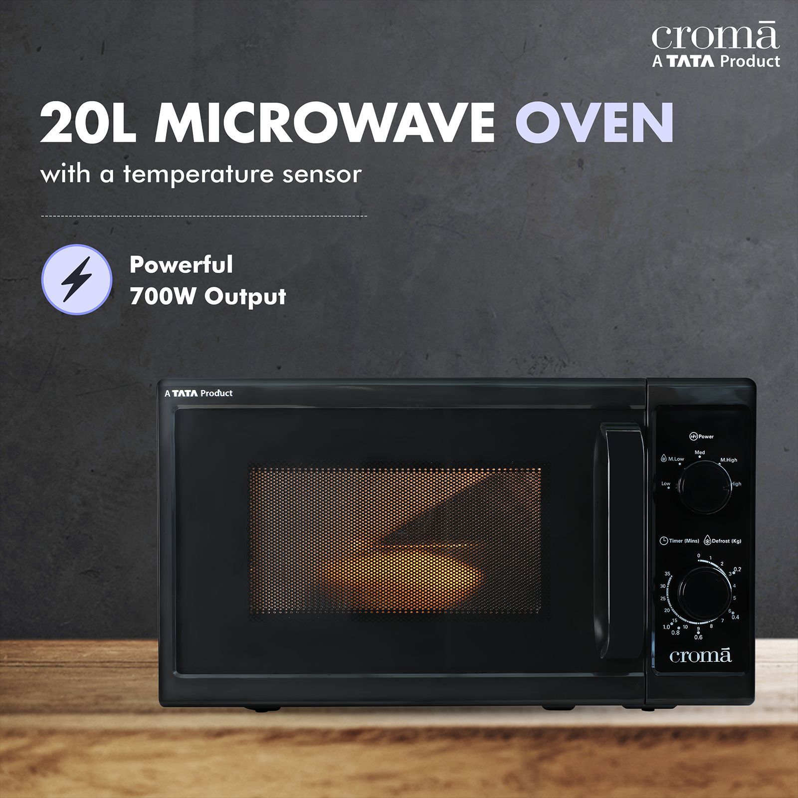 Croma M20 20L Solo Microwave Oven with Temperature Sensor (CRAM2026, Black) Croma M20 20L Solo Microwave Oven with Temperature Sensor (CRAM2026, Black)_4