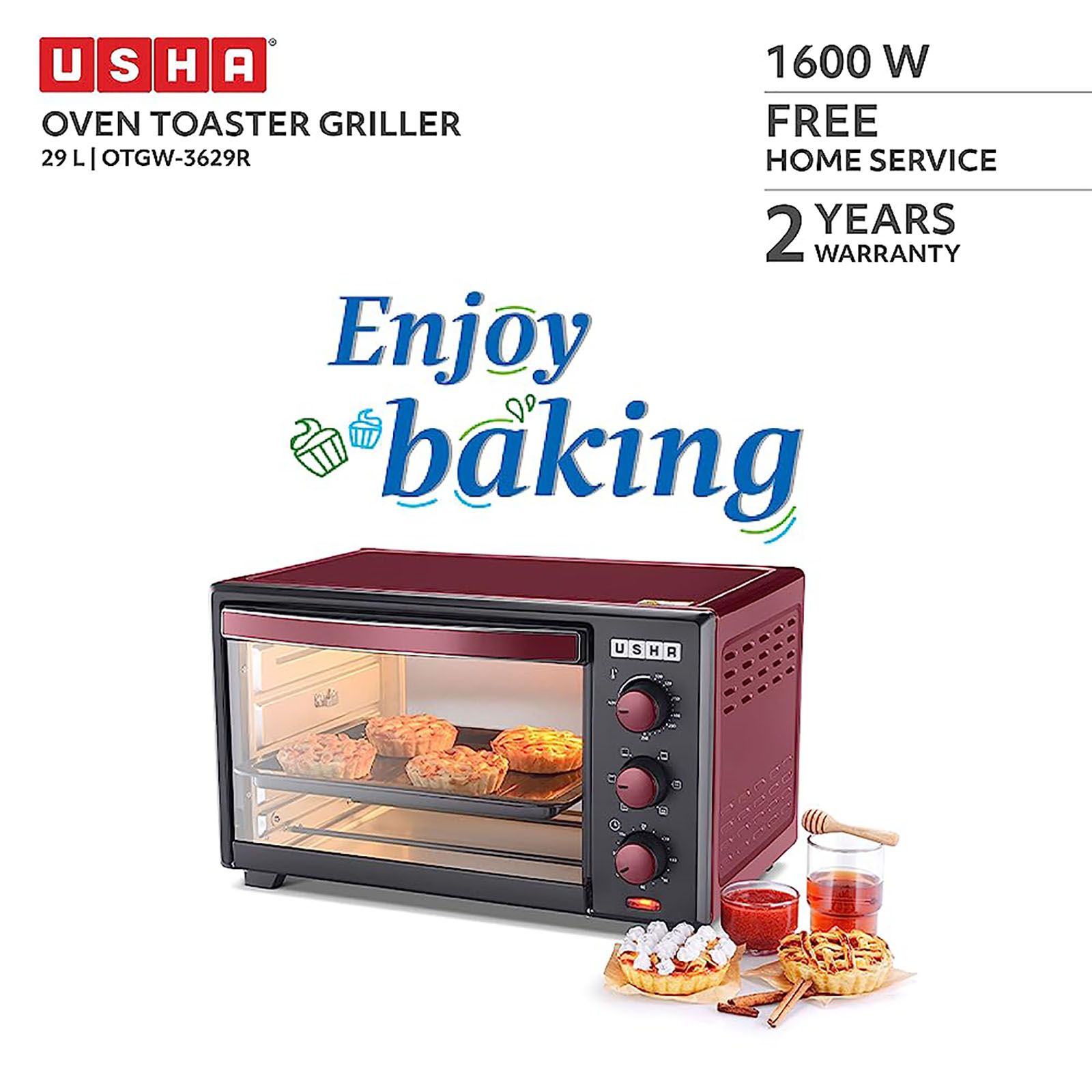 USHA 3629R 29L Oven Toaster Grill with Motorized Rotisserie (Wine) USHA 3629R 29L Oven Toaster Grill with Motorized Rotisserie (Wine)_16